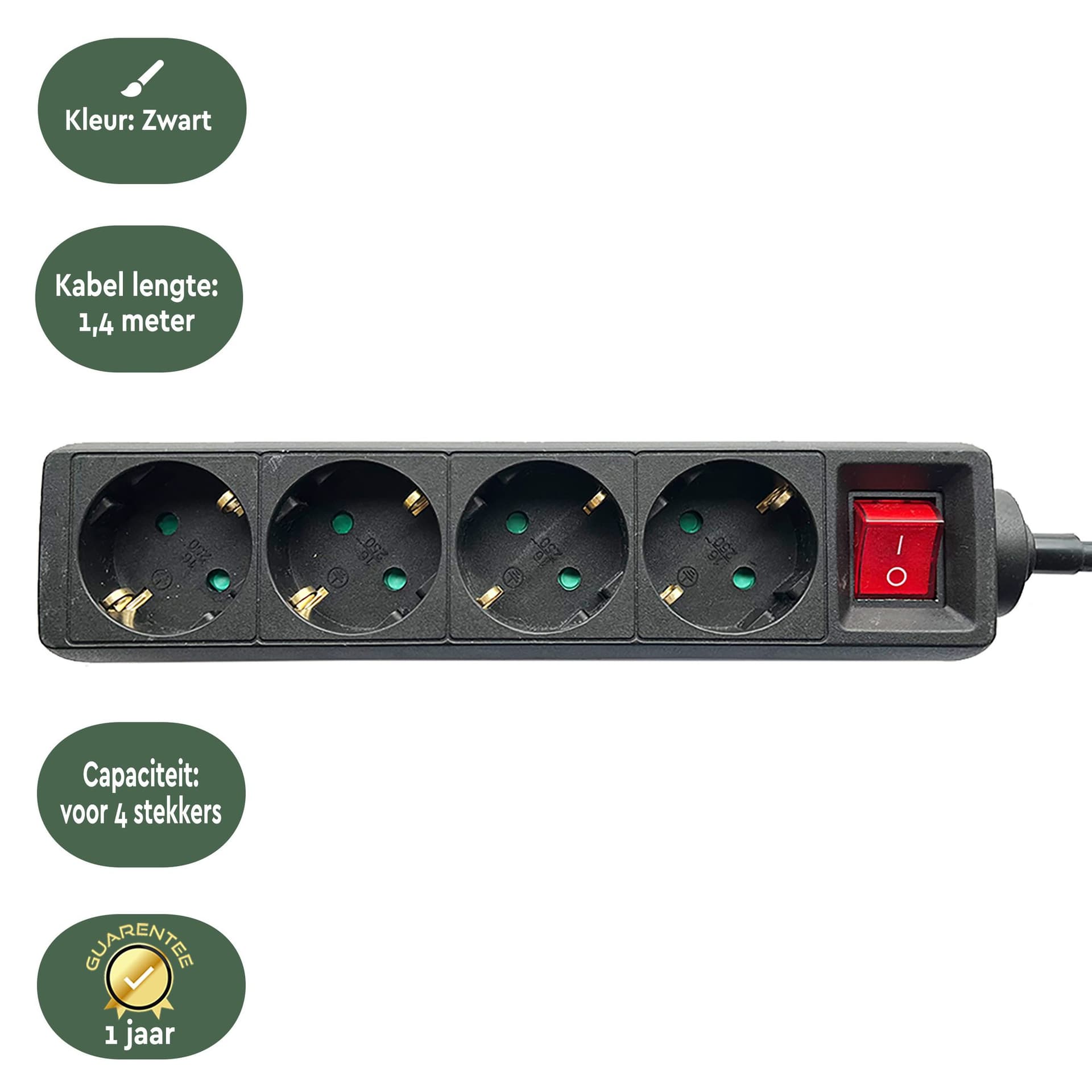 Stekkerdoos BRASQ  4 voudig 1.4 meter zwart 3
