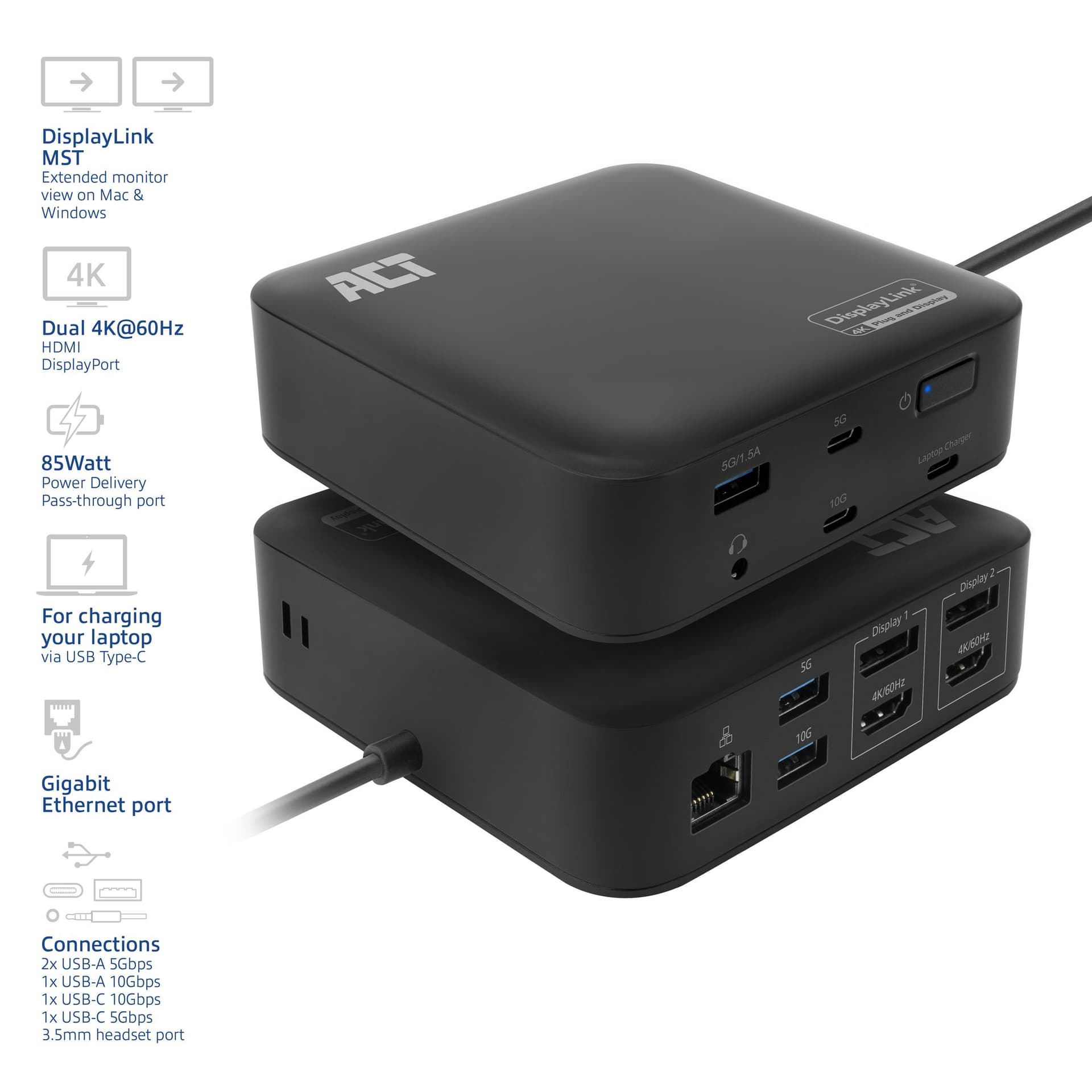Dockingstation ACT USB-C Dual Monitor met Power Delivery 2