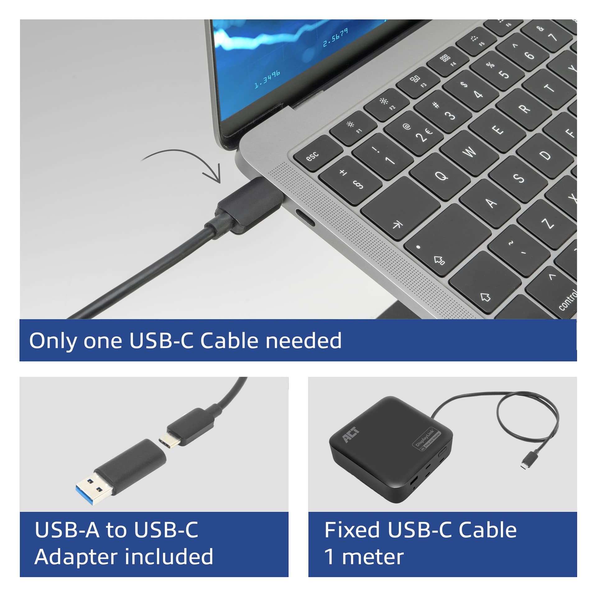 Dockingstation ACT USB-C Dual Monitor met Power Delivery 8