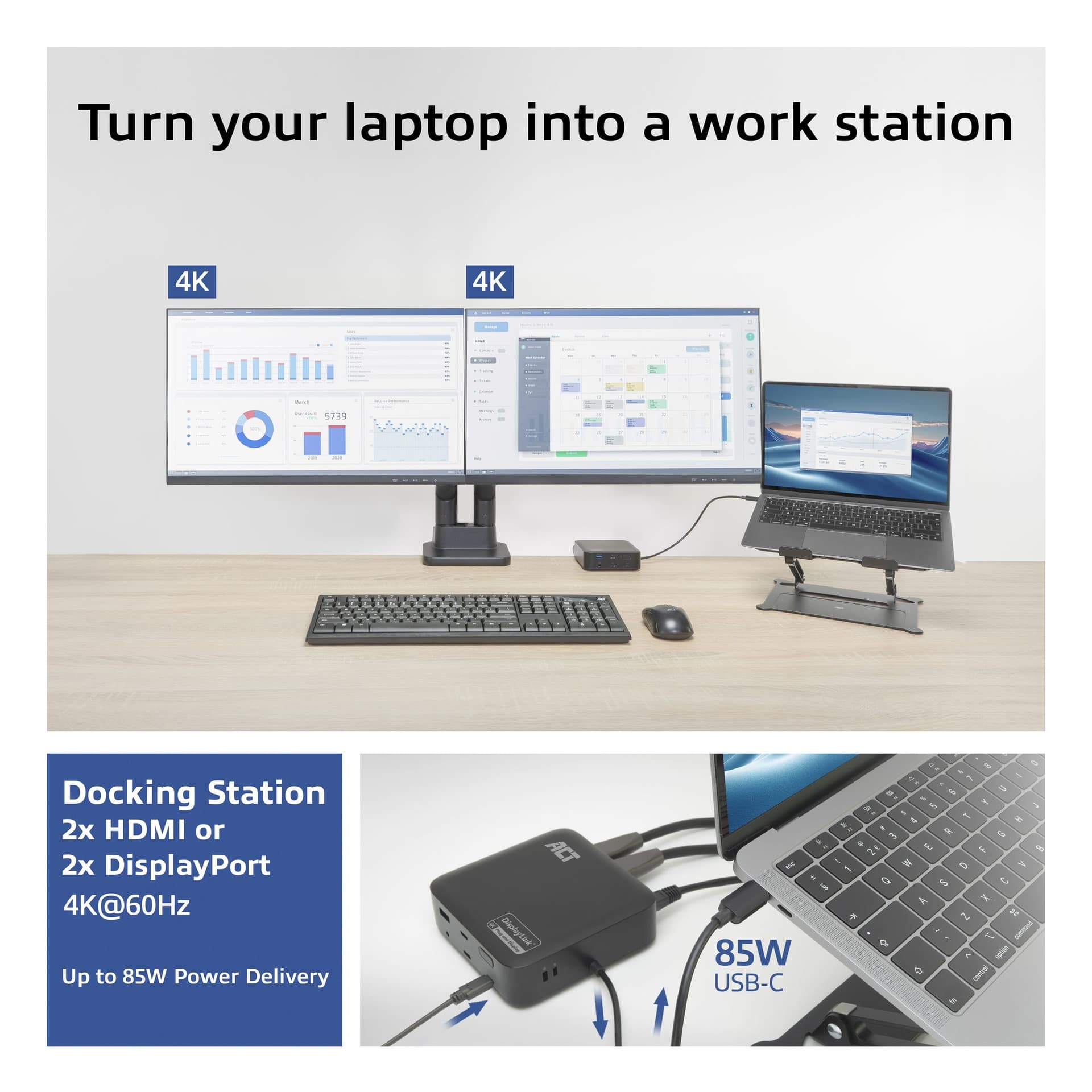Dockingstation ACT USB-C Dual Monitor met Power Delivery 9