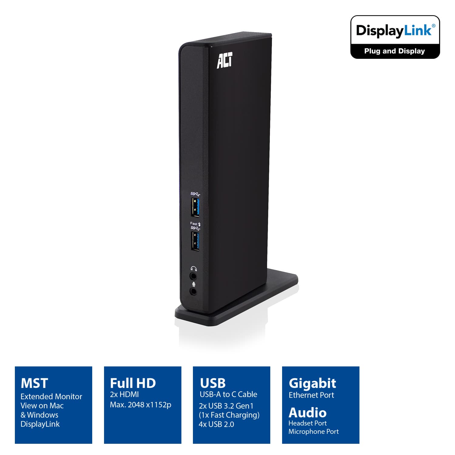 Dockingstation ACT USB-C Dual Monitor met laadpoort 3