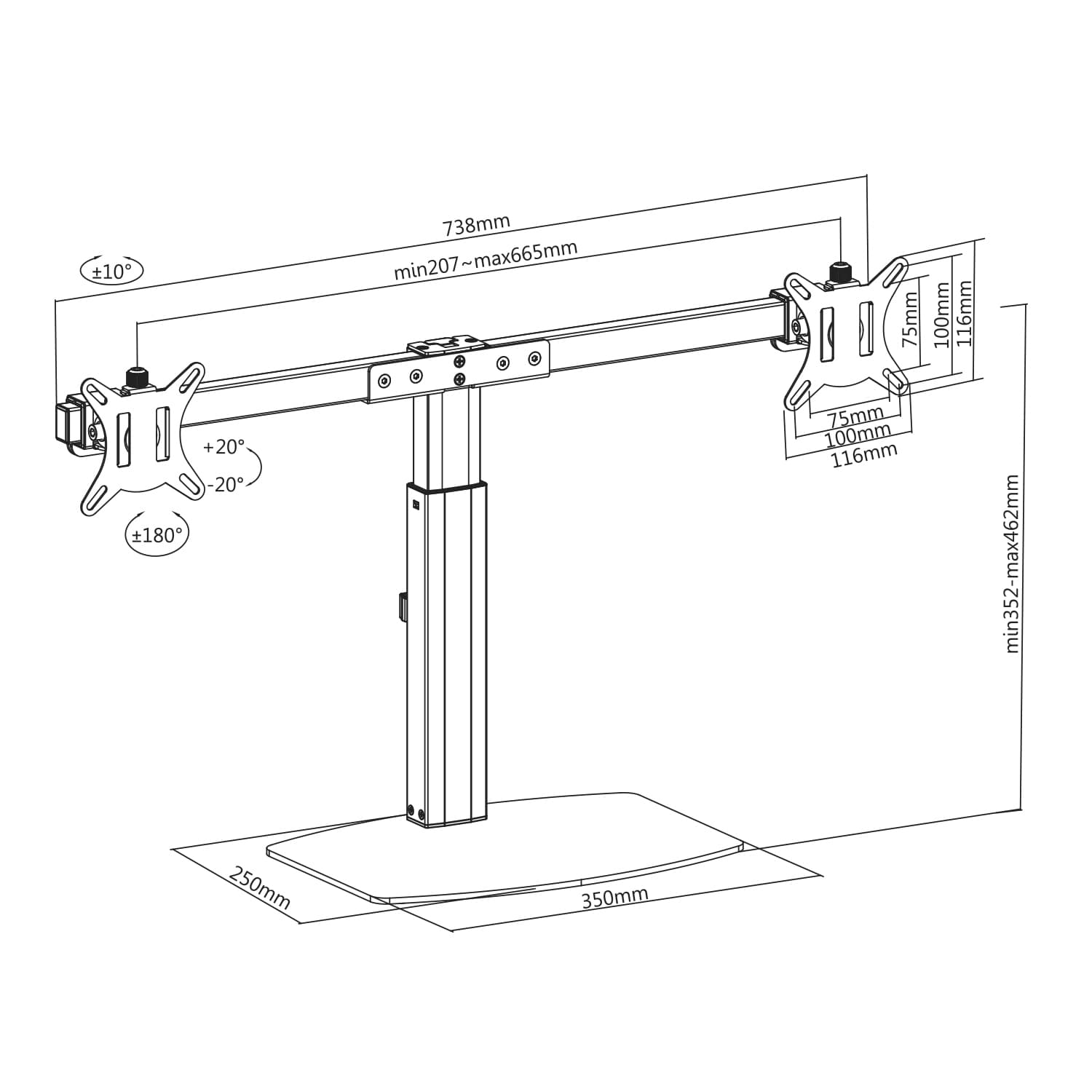 Monitorarm ACT office gasveer crossbar 2 schermen 7