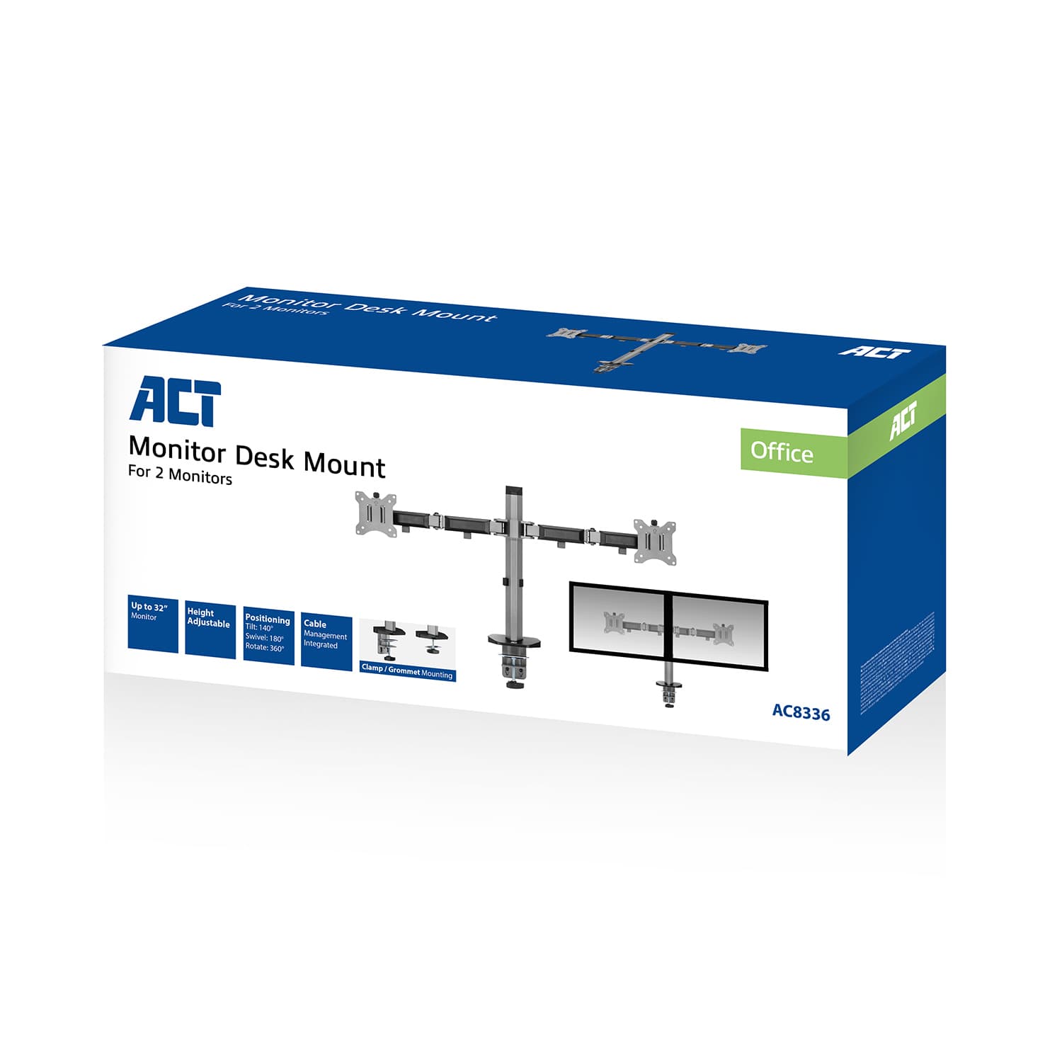 Monitorarm ACT office 2 schermen zilver 2