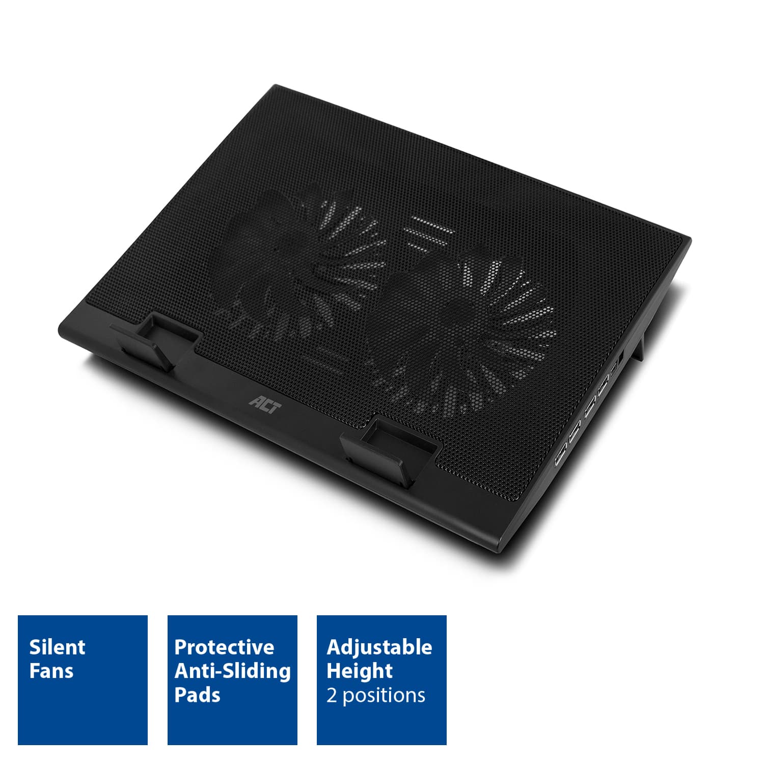 Laptopstandaard ACT 2 standen met ventilator 4-p hub 3