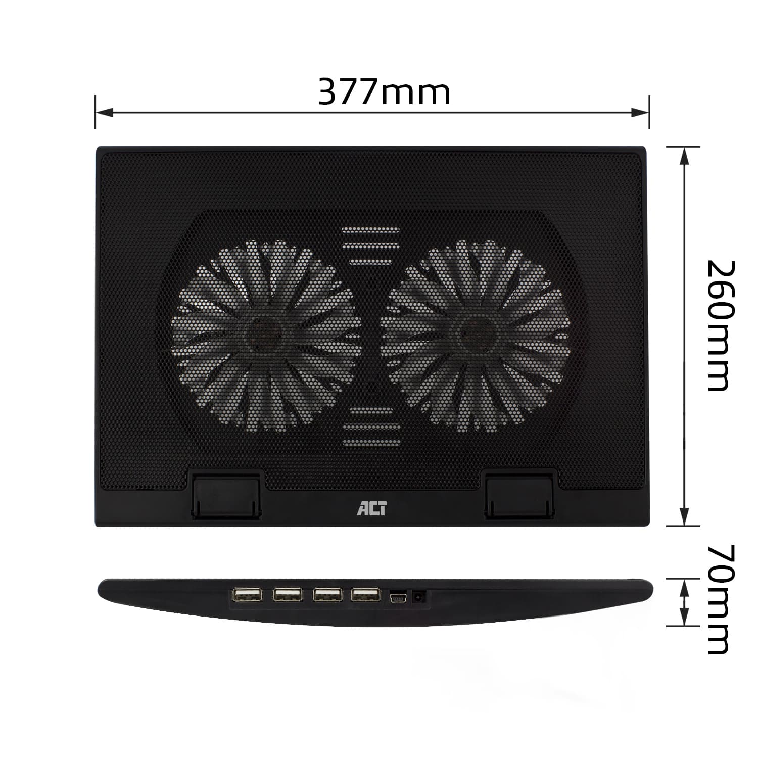 Laptopstandaard ACT 2 standen met ventilator 4-p hub 7