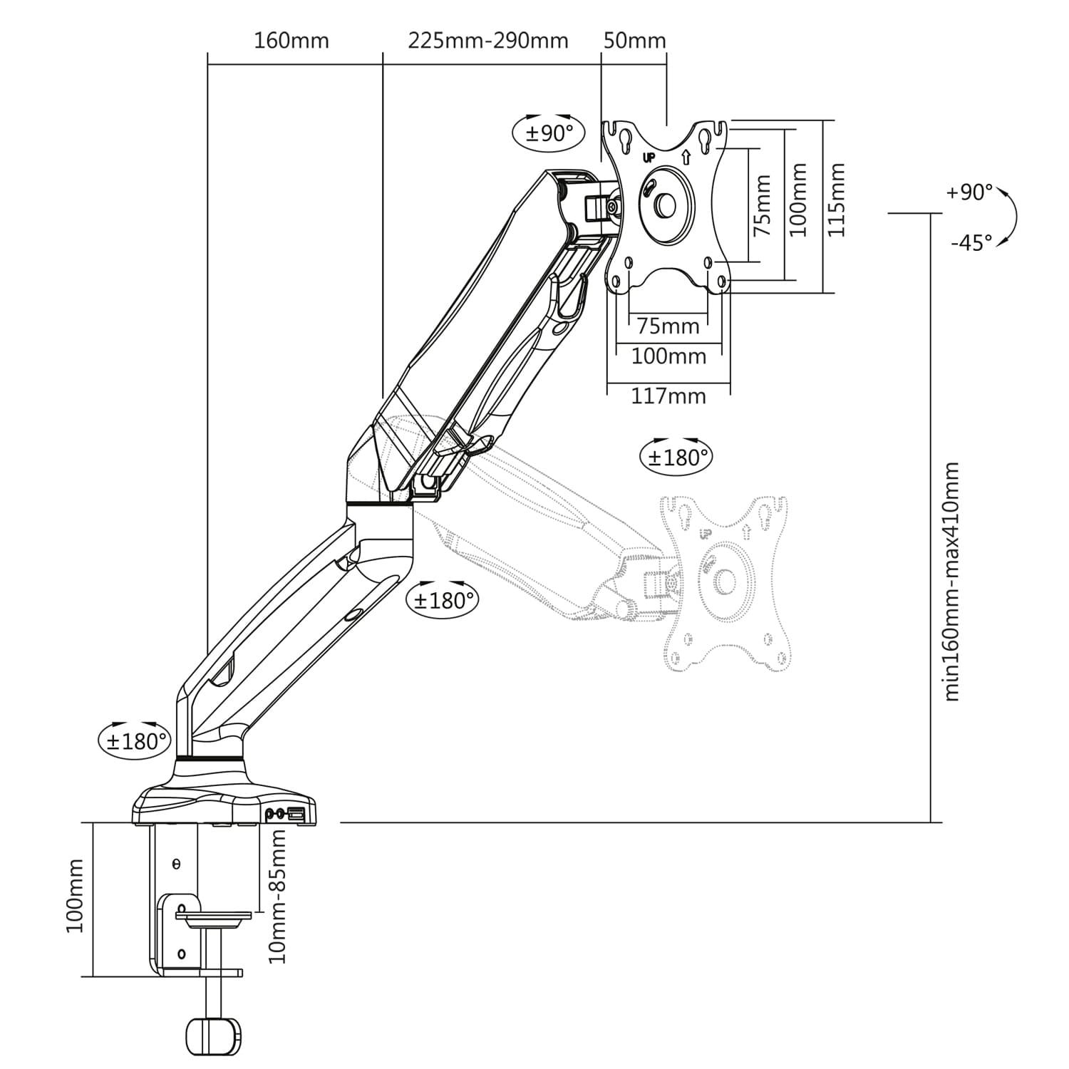 Monitorarm ACT office met gasveer 1 scherm 8