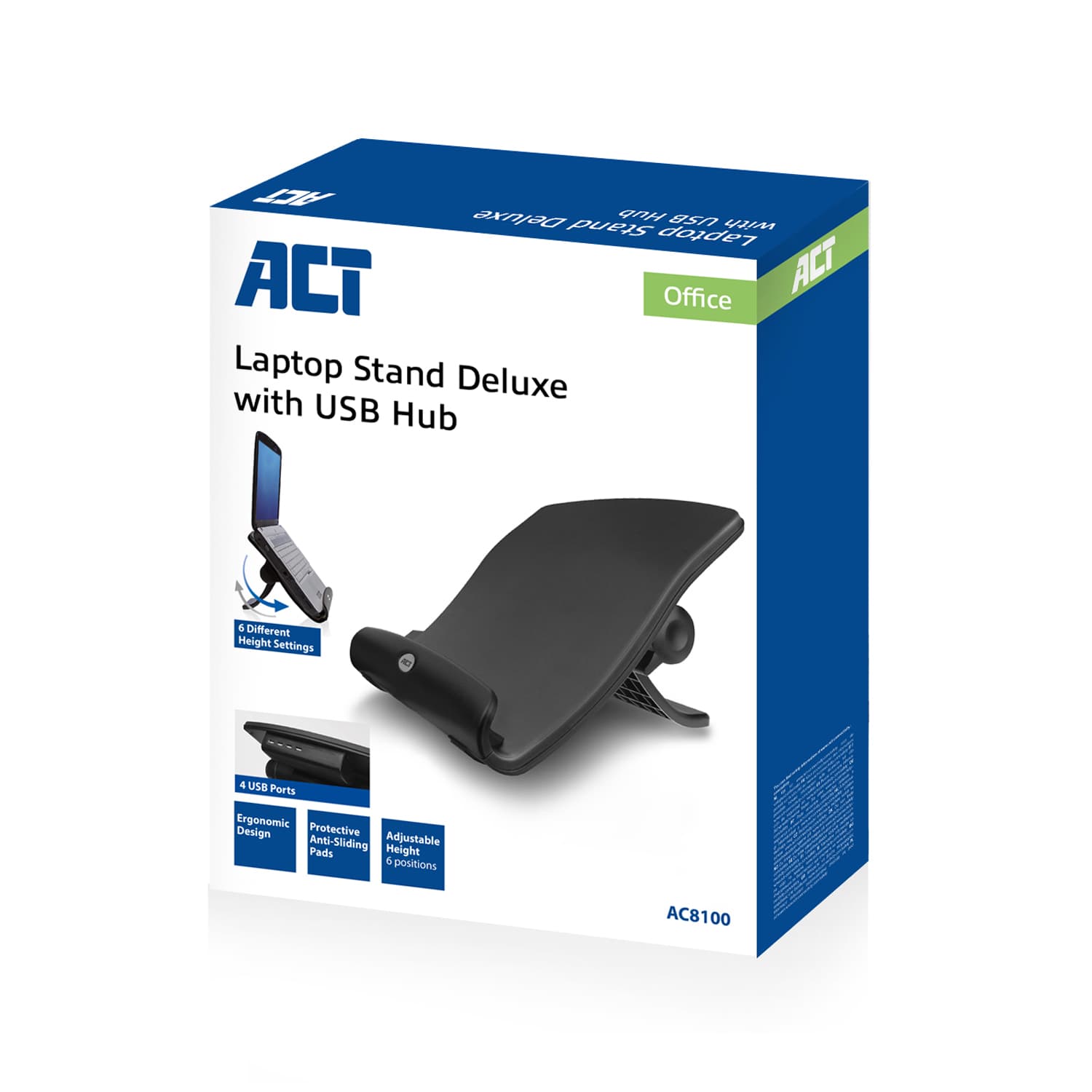 Laptopstandaard ACT 6 standen 4-p hub 2