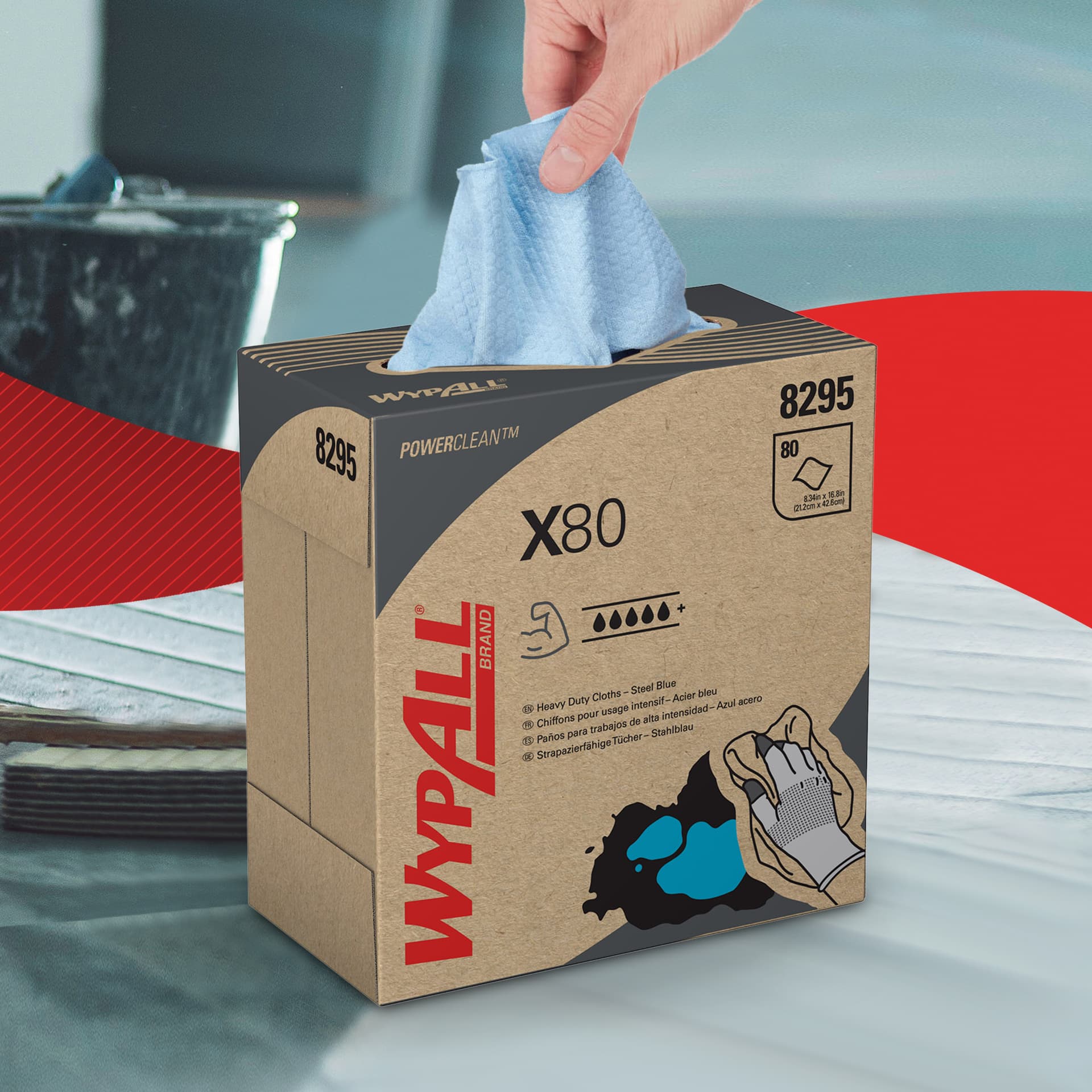 Poetsdoek WypAll X80 Powerclean 426x212mm 80vel dispenserdoos blauw 8295 4