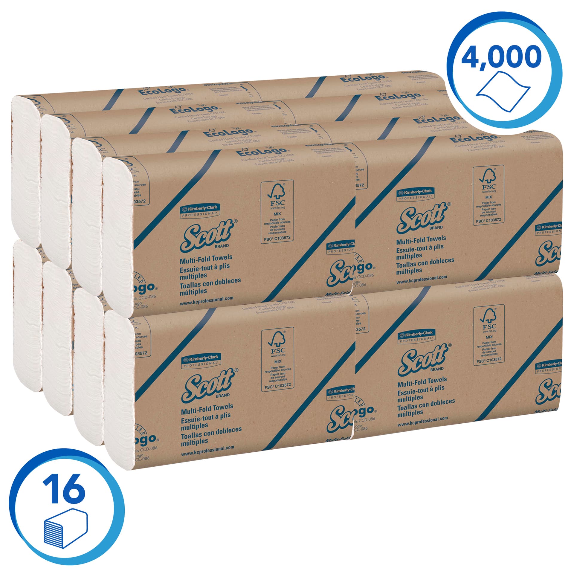 Handdoek Scott m-vouw 1-laags 230x235mm 16x250stuks wit 1804 2