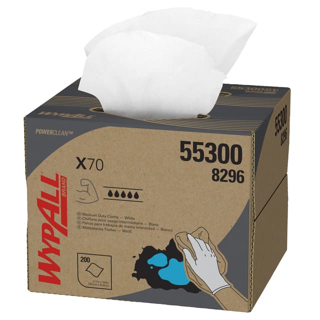 Poetsdoek WypAll X70 PowerClean 426x282mm 200vel dispenserdoos wit 8296 2