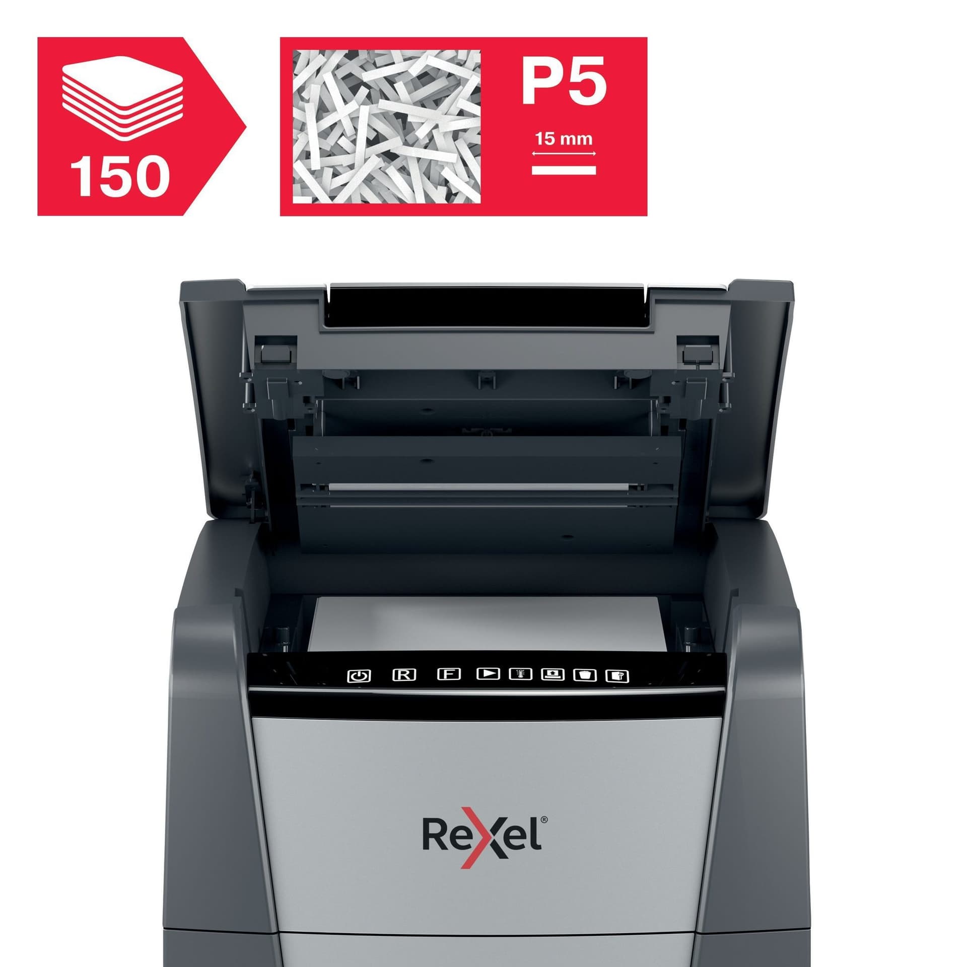 Papiervernietiger Rexel Optimum Auto+ 150M P5 snippers 2x15mm 8