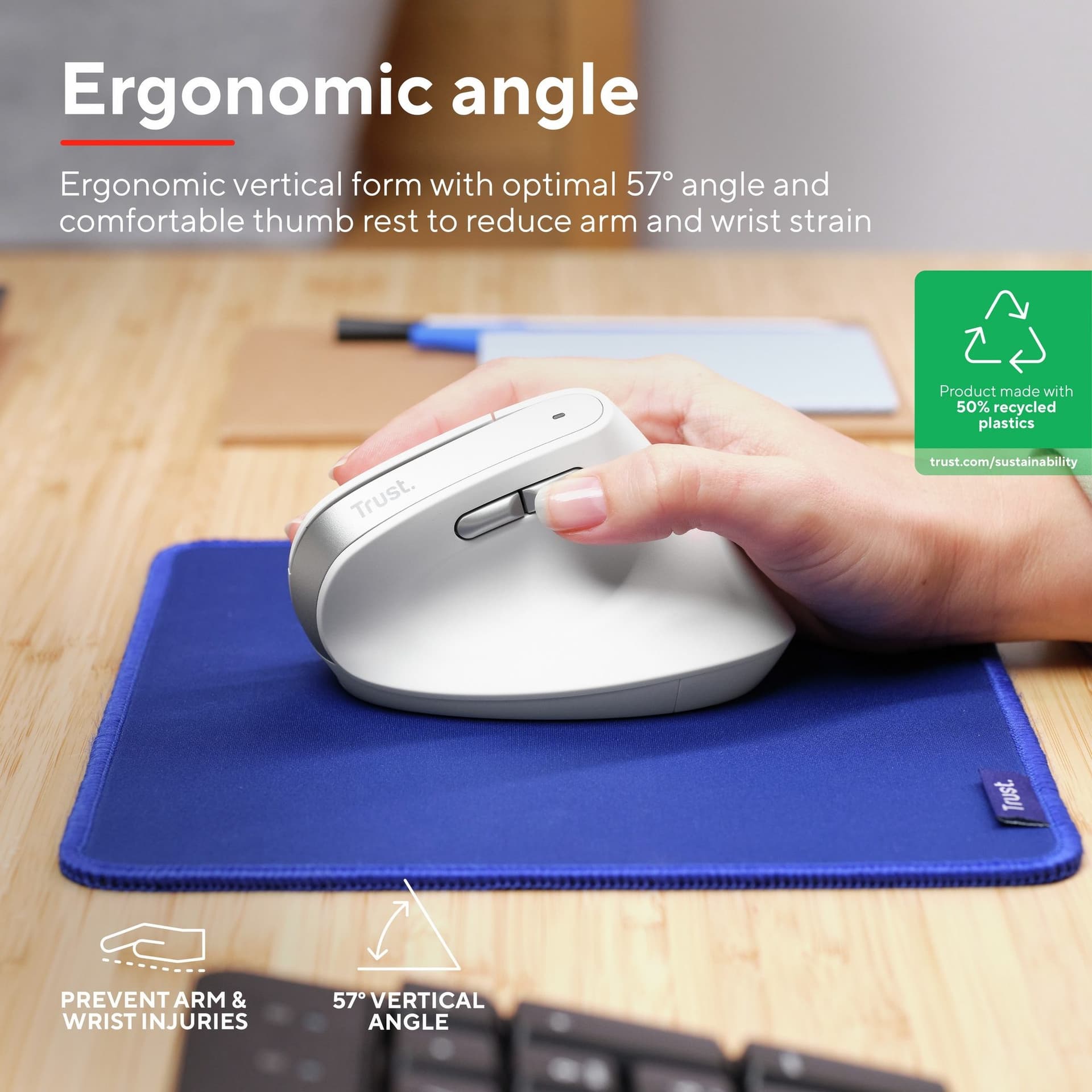 Muis Trust ergonomisch BAYO II draadloos wit 6