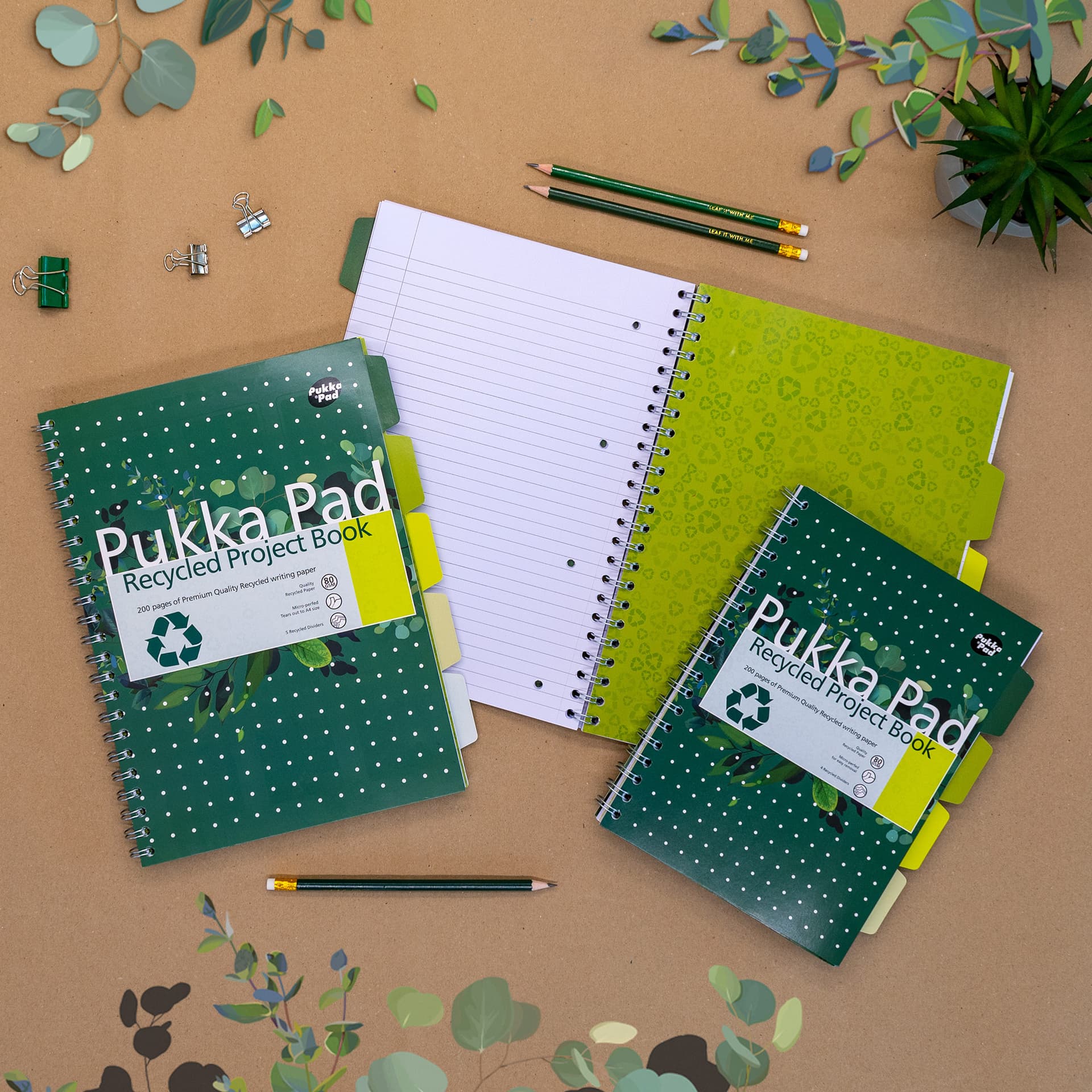 Projectboek Pukka Pad Recycled A4 lijn 5-tabs 4-gaats 200 pagina's 80gr groen 6