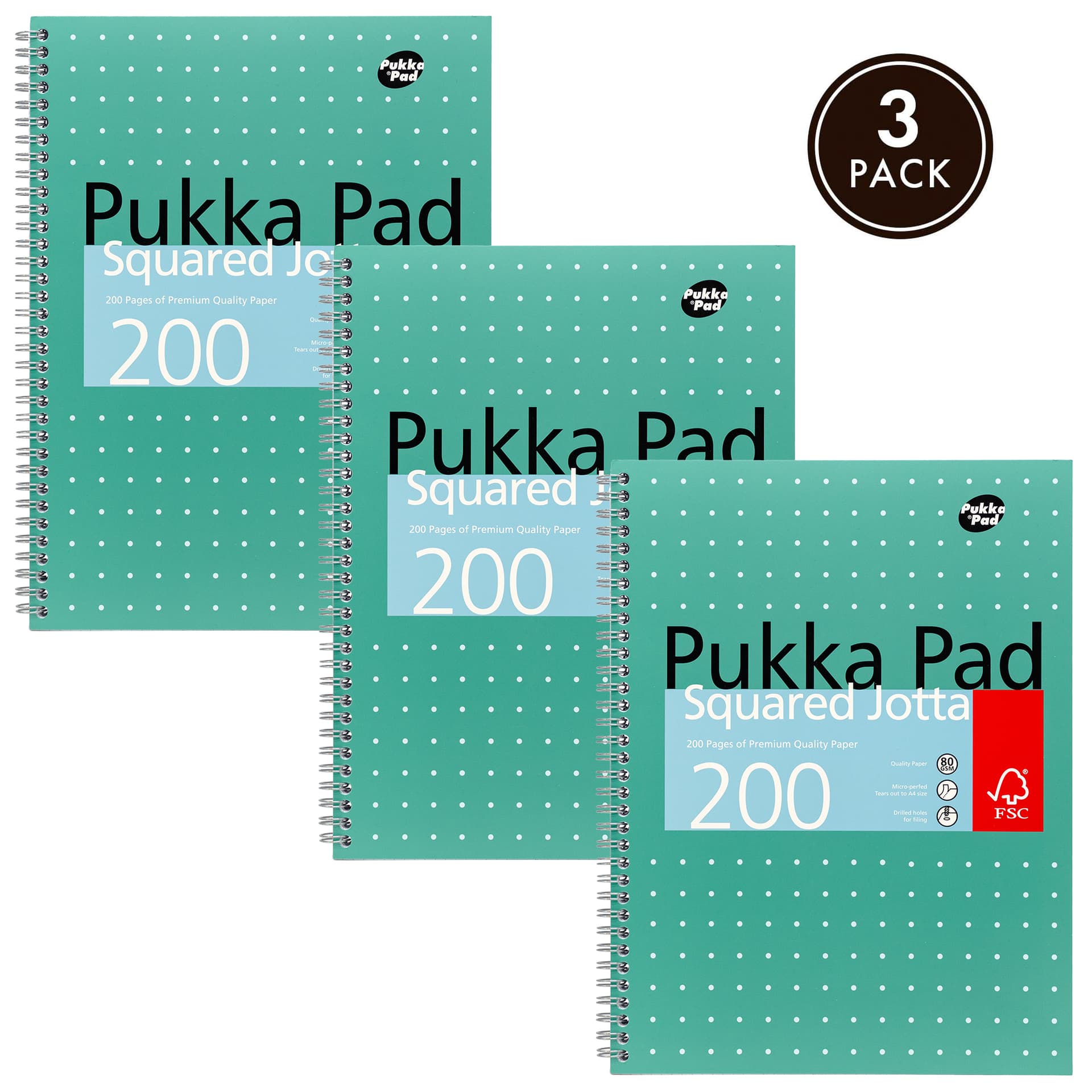 Collegeblok Pukka Pad Jotta A4 ruit 5x5mm 4-gaats 200 pagina's 80gr groen 6