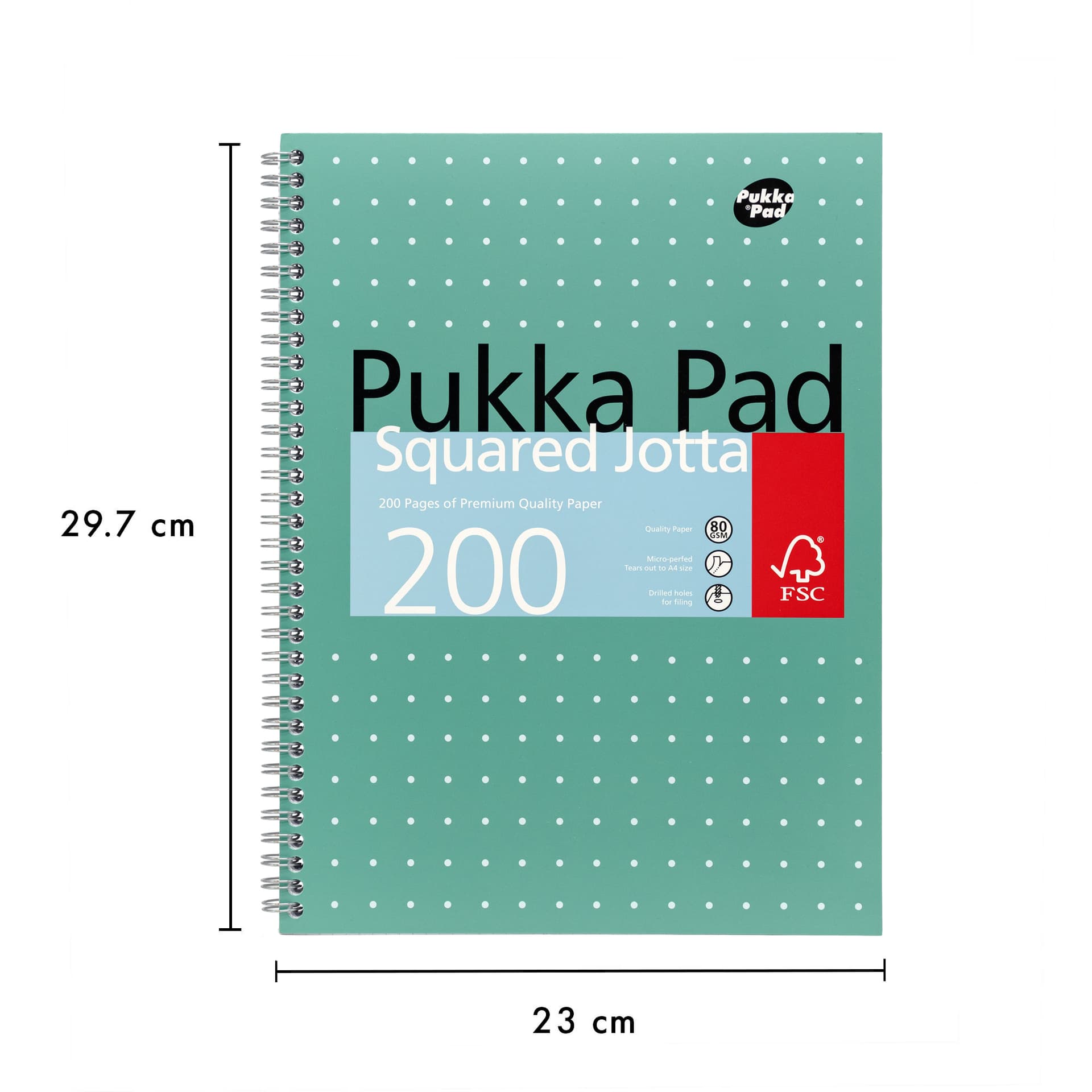 Collegeblok Pukka Pad Jotta A4 ruit 5x5mm 4-gaats 200 pagina's 80gr groen 3