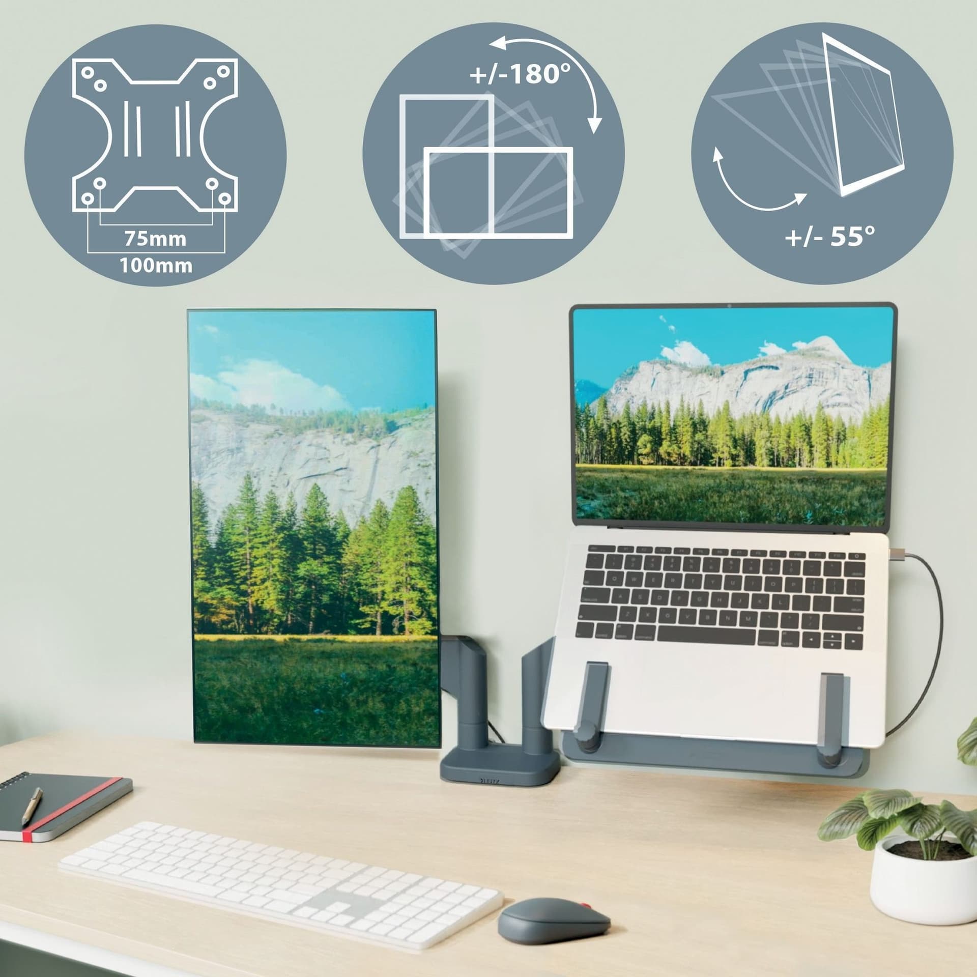 Monitor- en laptoparm Leitz Ergo ruimtebesparend dubbel donkergrijs 5