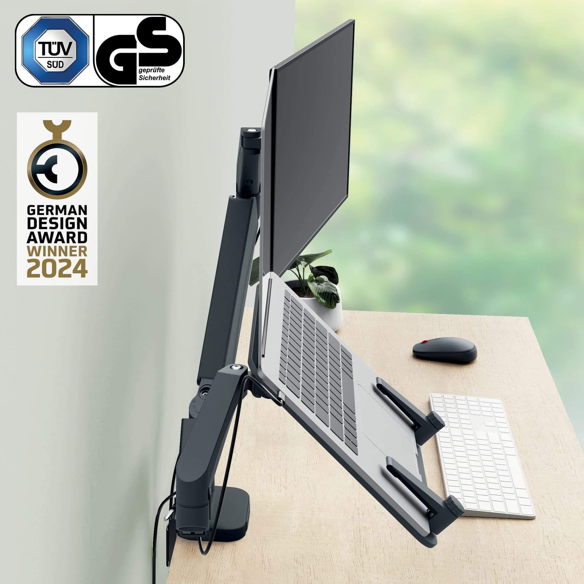 Monitor- en laptoparm Leitz Ergo ruimtebesparend dubbel donkergrijs 6