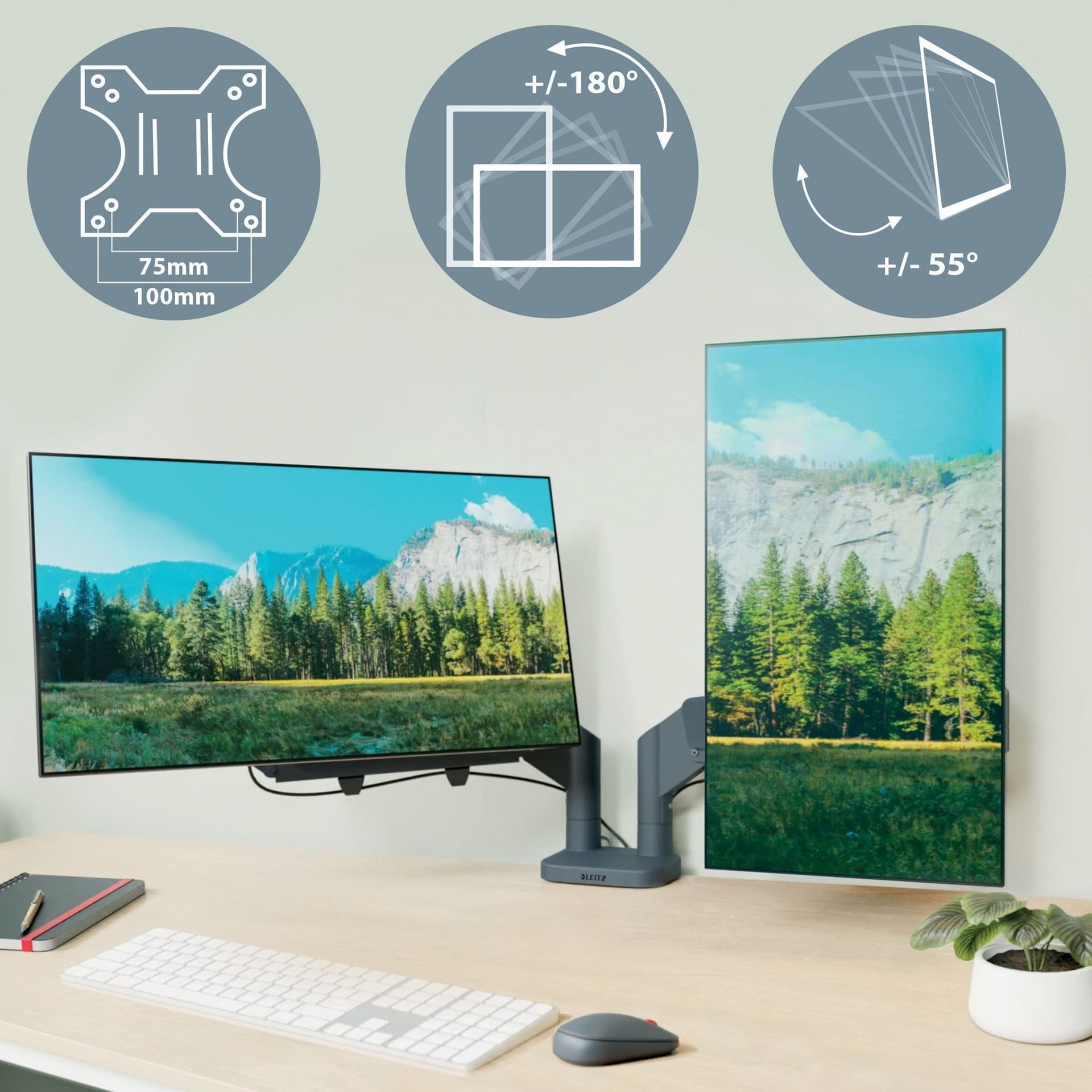 Monitorarm Leitz Ergo ruimtebesparend dubbel donkergrijs 5
