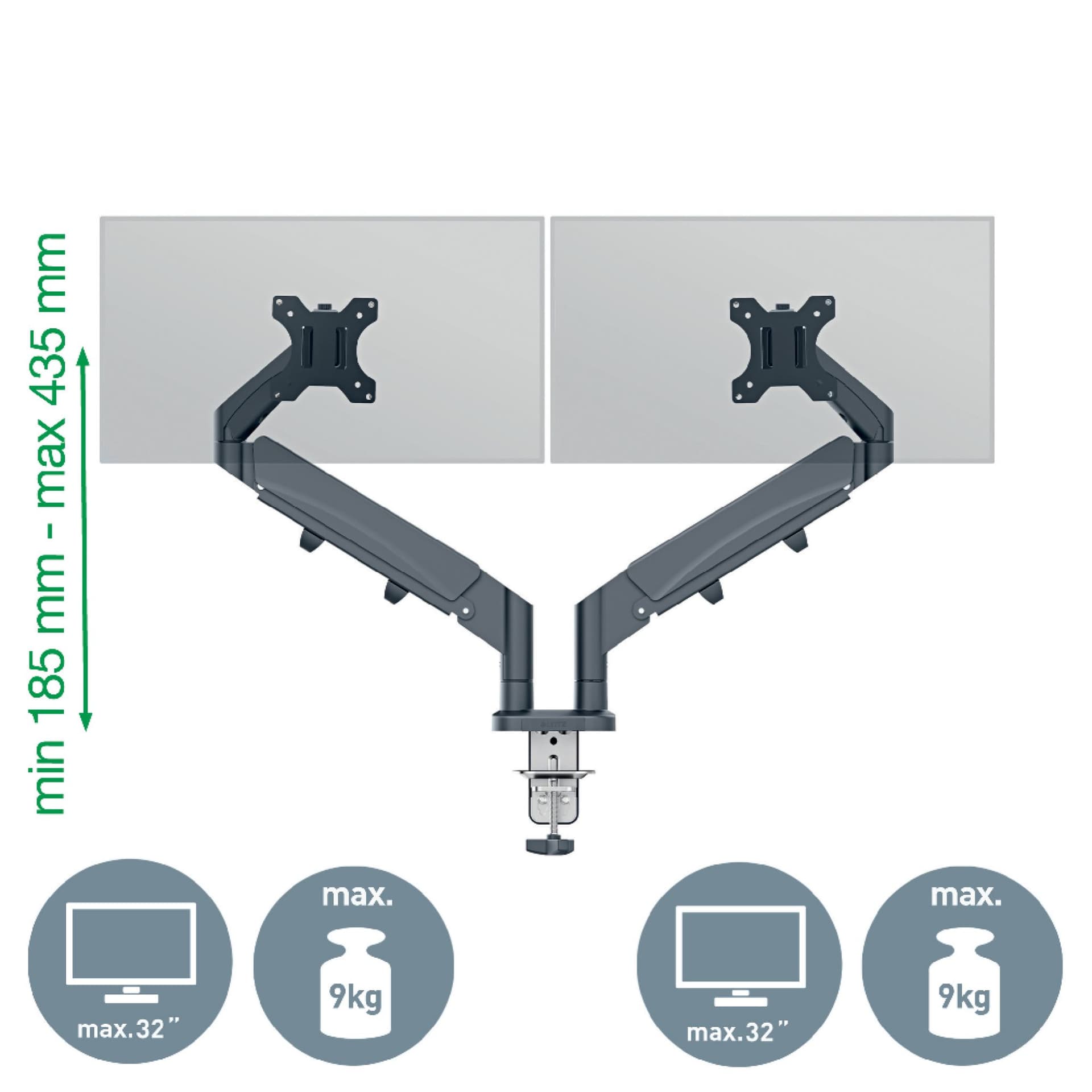 Monitorarm Leitz Ergo ruimtebesparend dubbel donkergrijs 2