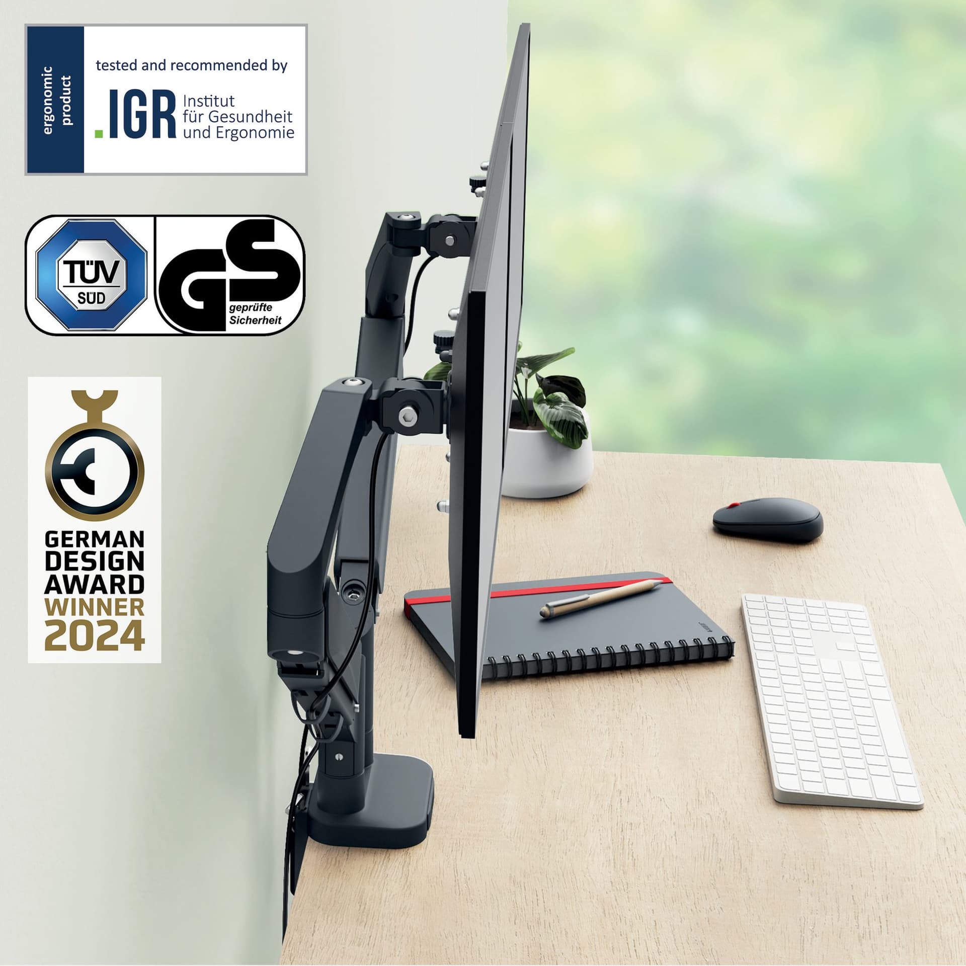 Monitorarm Leitz Ergo ruimtebesparend dubbel donkergrijs 7