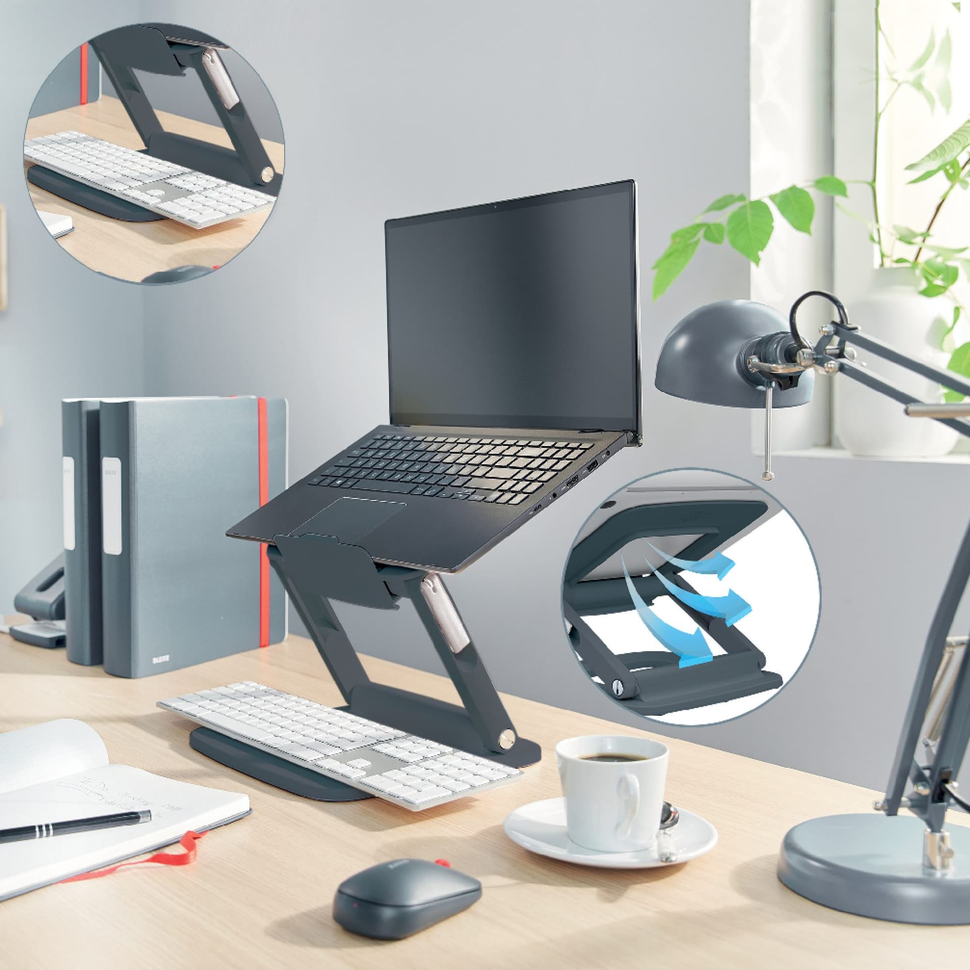Laptopstandaard Leitz Ergo verstelbare multihoek grijs 4