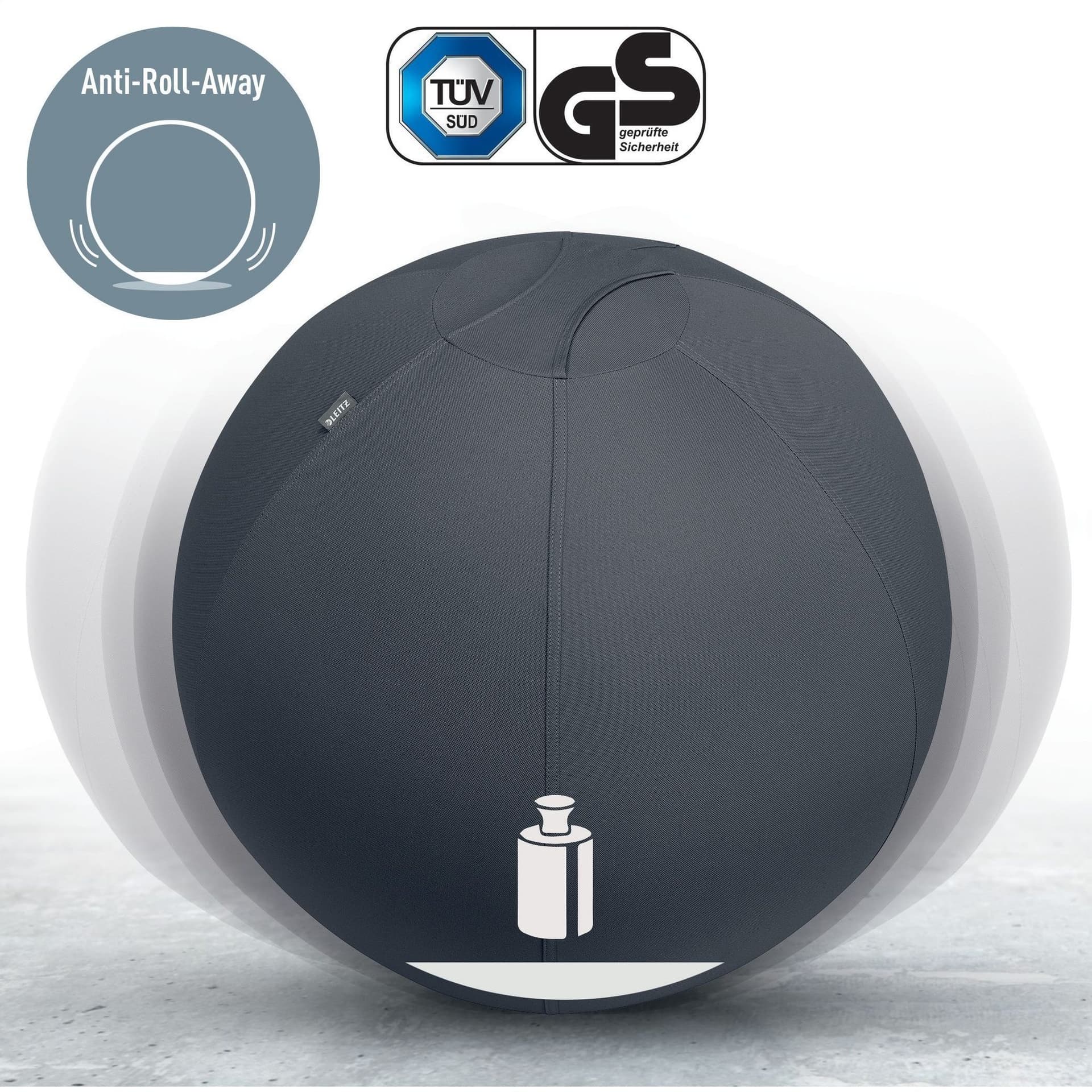 Actieve zitbal Leitz Ergo 75cm anti-rol donkergrijs 3