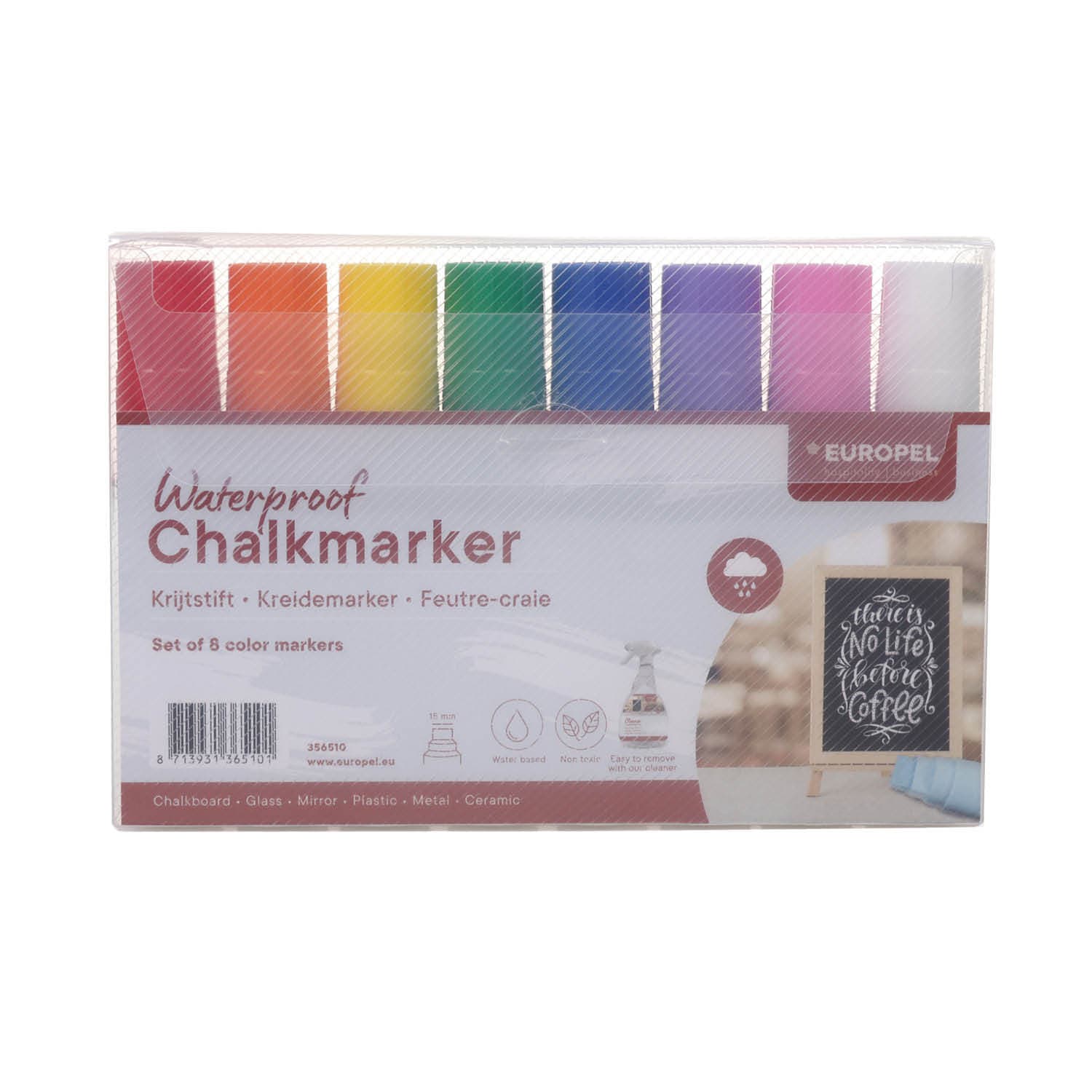 Krijtstift Europel watervast 15mm assorti etui 8 stuks 2
