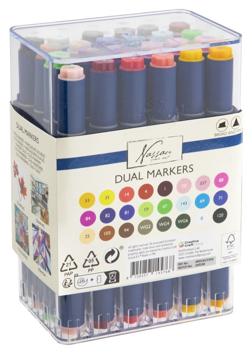 Alcoholmarkers Nassau Arts duopunt set à 24 kleuren 2