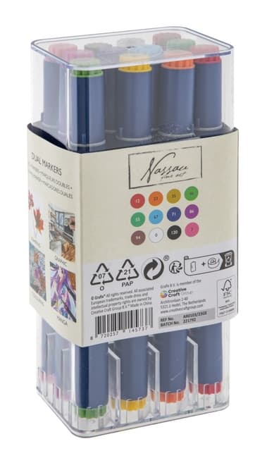Alcoholmarkers Nassau Arts duopunt set à 12 kleuren 2