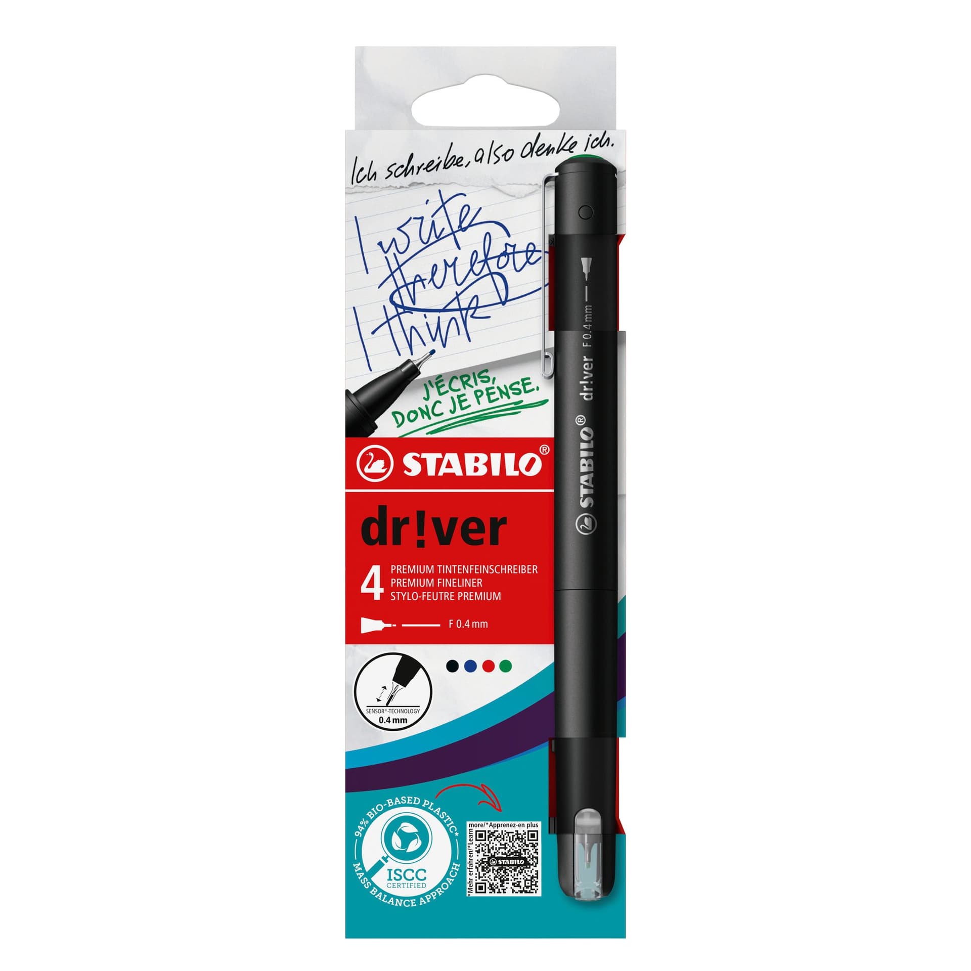 Fineliner STABILO dr!ver fijn assorti 4 stuks