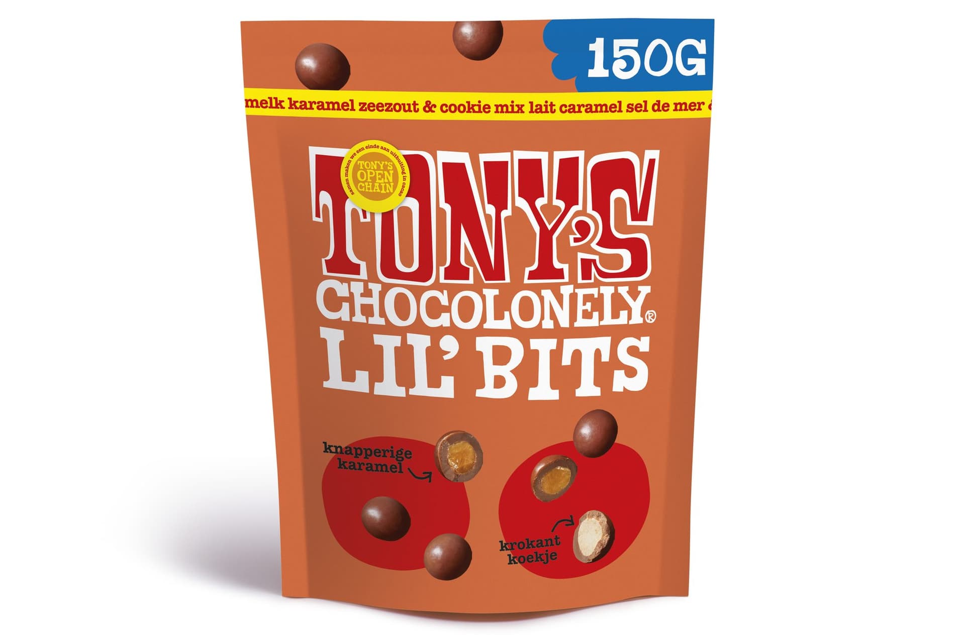 Chocolade Tony's Chocolonely Lil' Bits melk karamel zeezout & cookie 150 gram