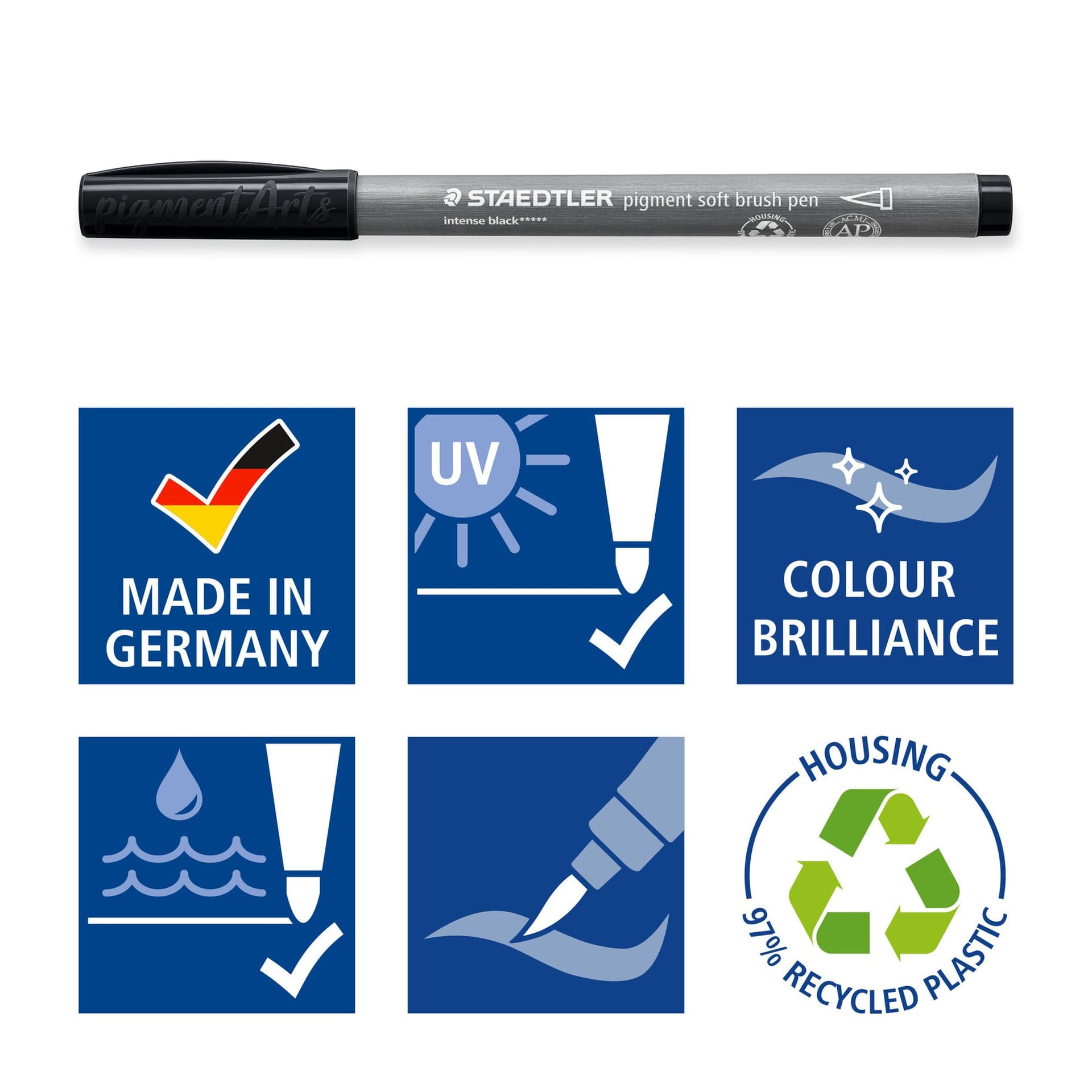 Brushpen Staedtler pigment pen etui à 6 grijze kleuren 5