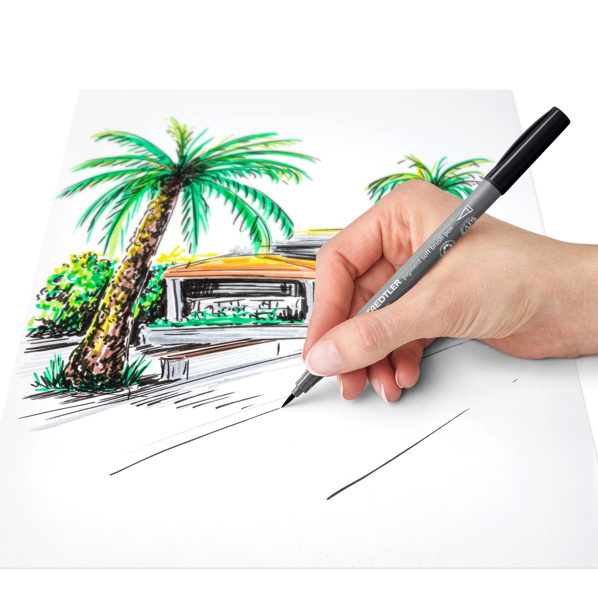 Brushpen Staedtler pigment pen etui à 6 grijze kleuren 6