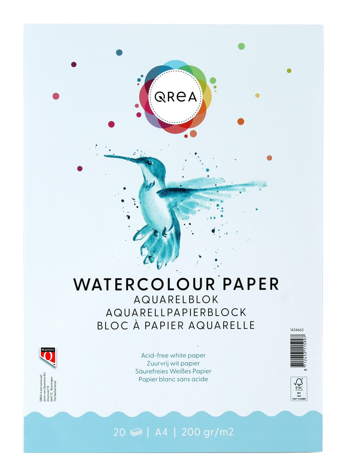 Aquarelblok Qrea A4 20vel 200gr gelijmd