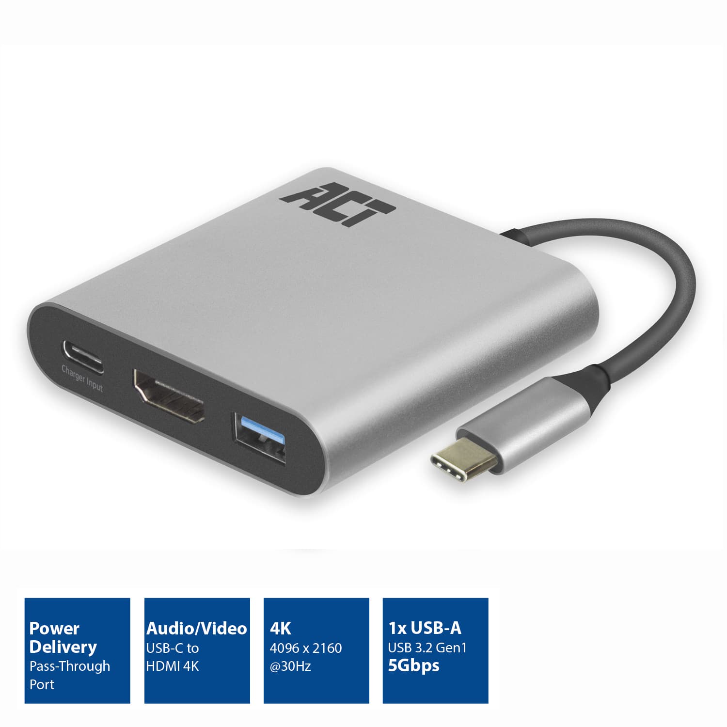 Adapter ACT USB-C multiport voor 1 HDMI monitor 2