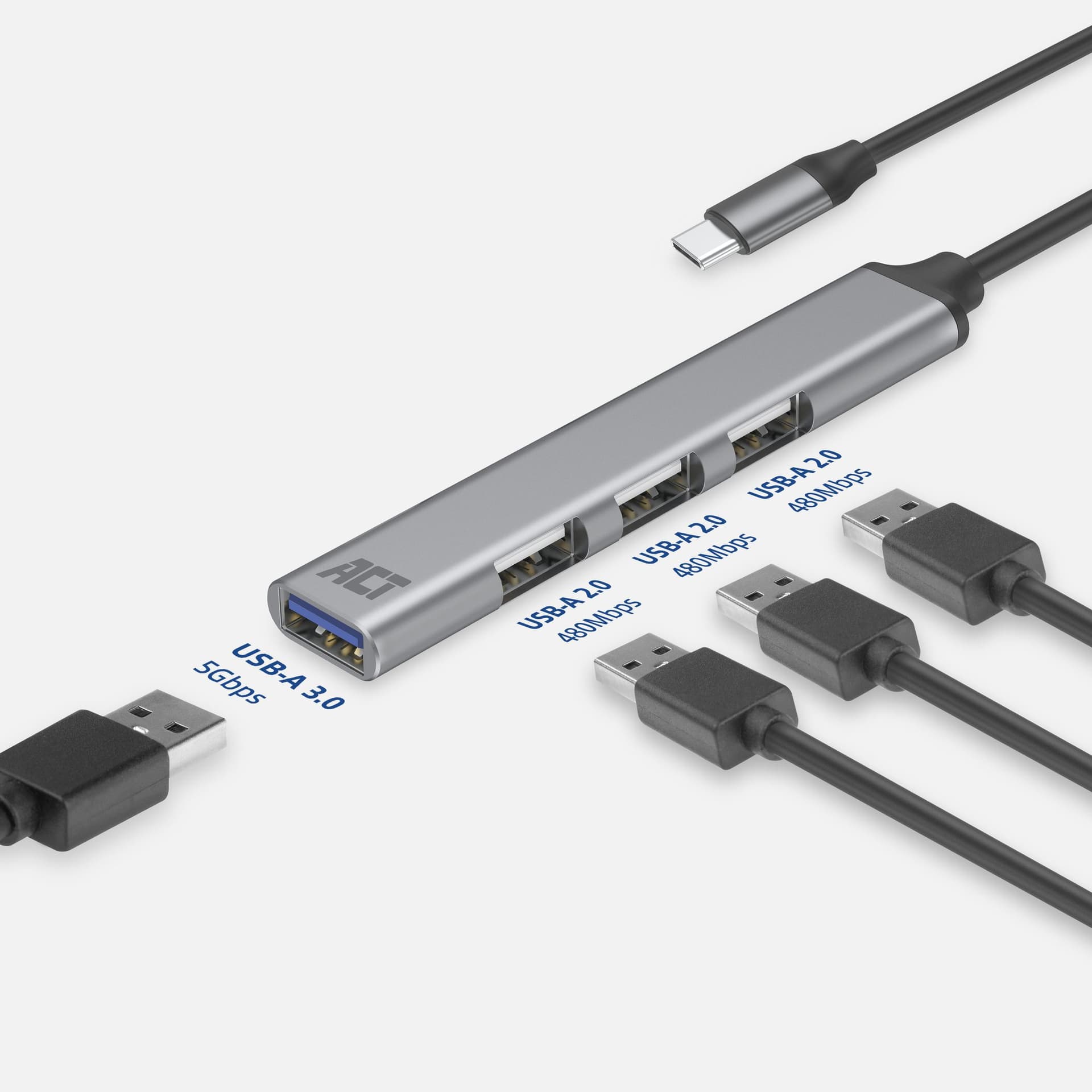 Hub ACT USB-C 3x USB-A 2.0 en 1x USB-A 3.0 4