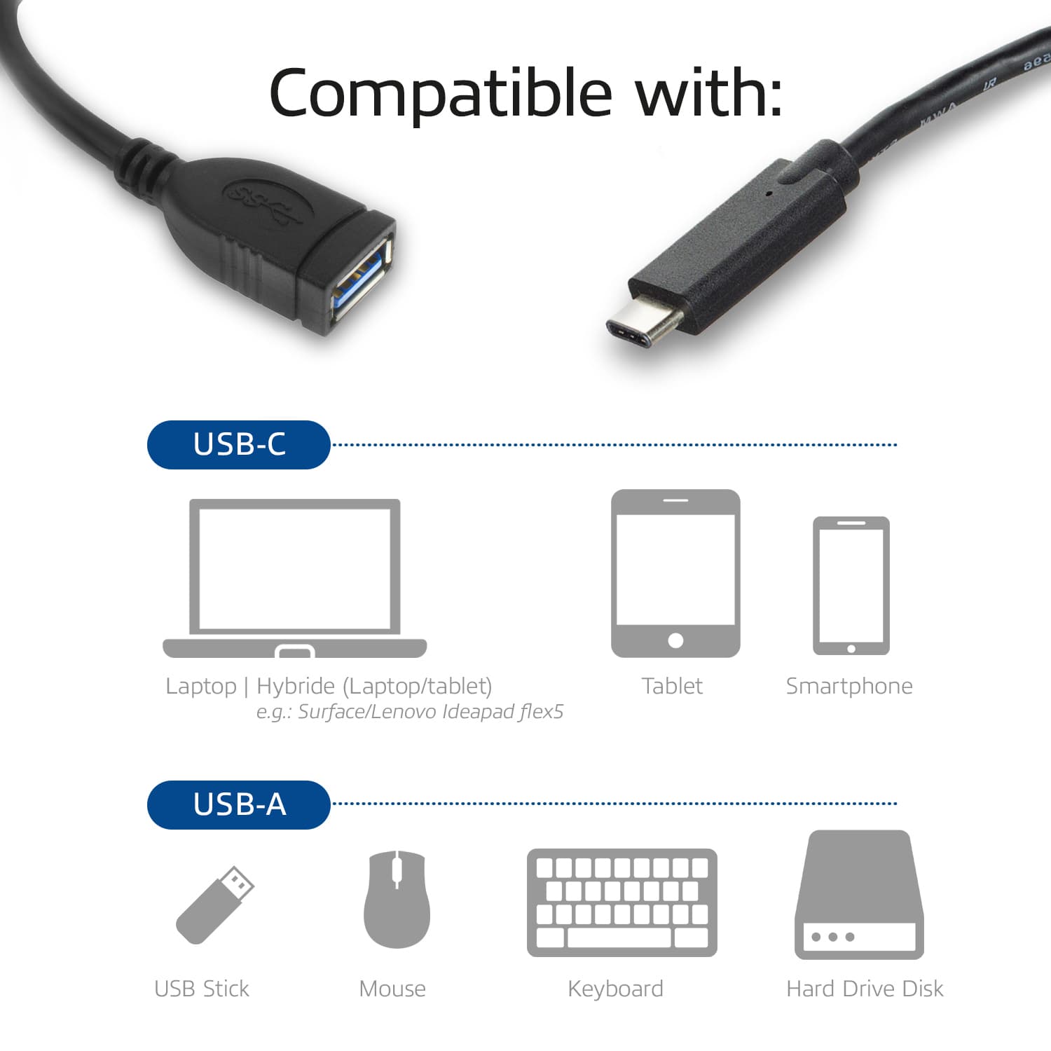 Kabel ACT USB 3.0 OTG USB-C male naar USB-A female 4