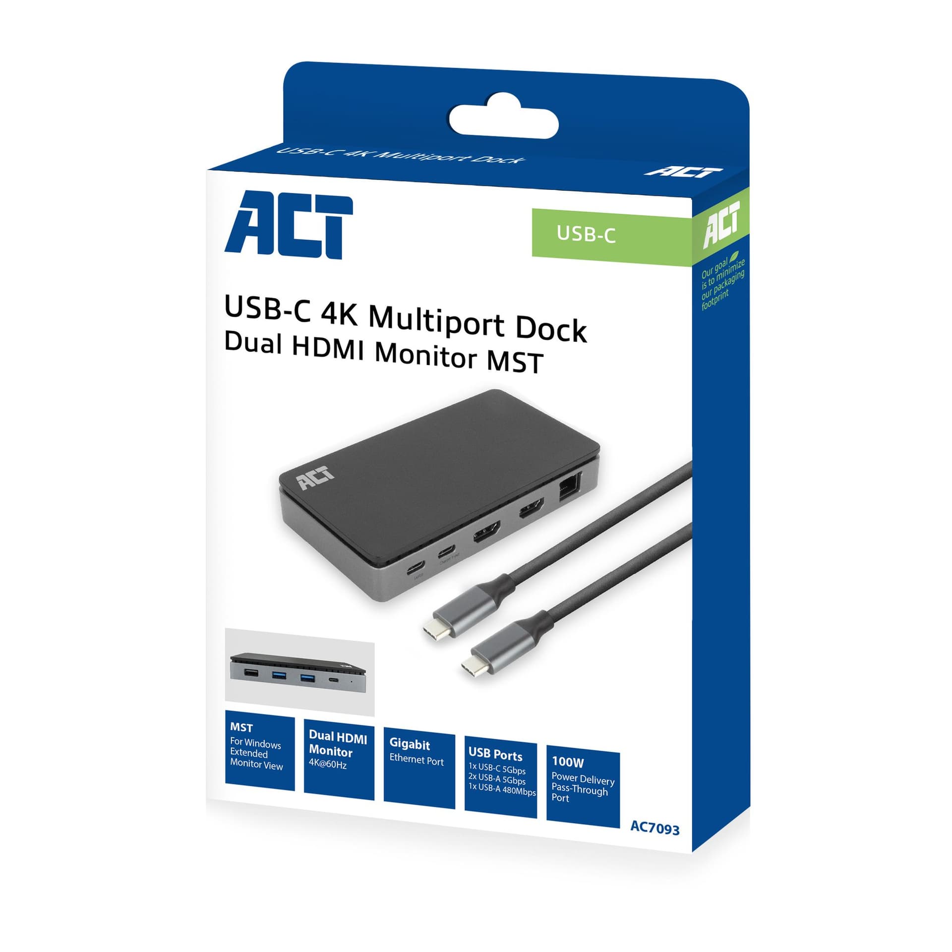 Dockingstation ACT USB-C 4K MST voor 2 HDMI monitoren 7