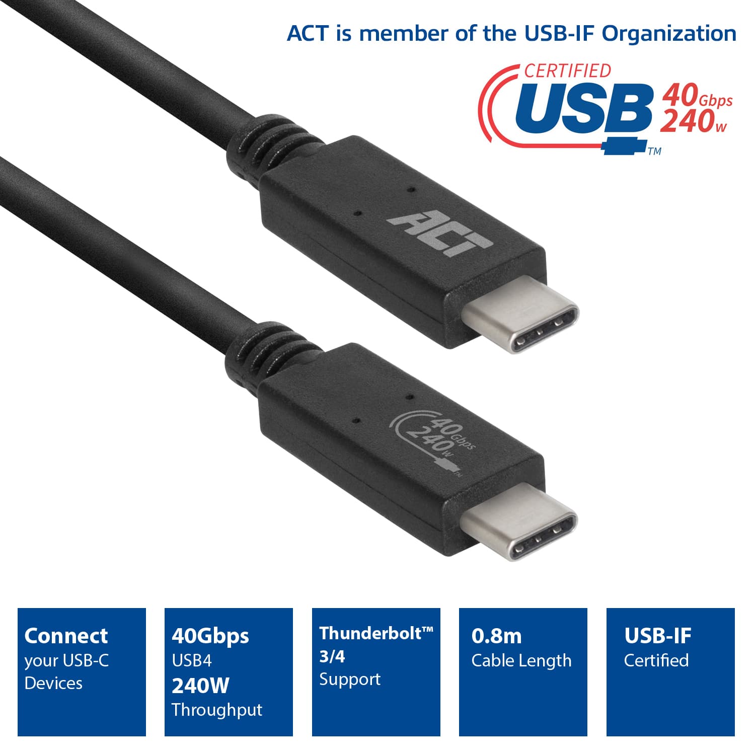 Kabel ACT USB4 40Gbps USB-C USB-IF 2