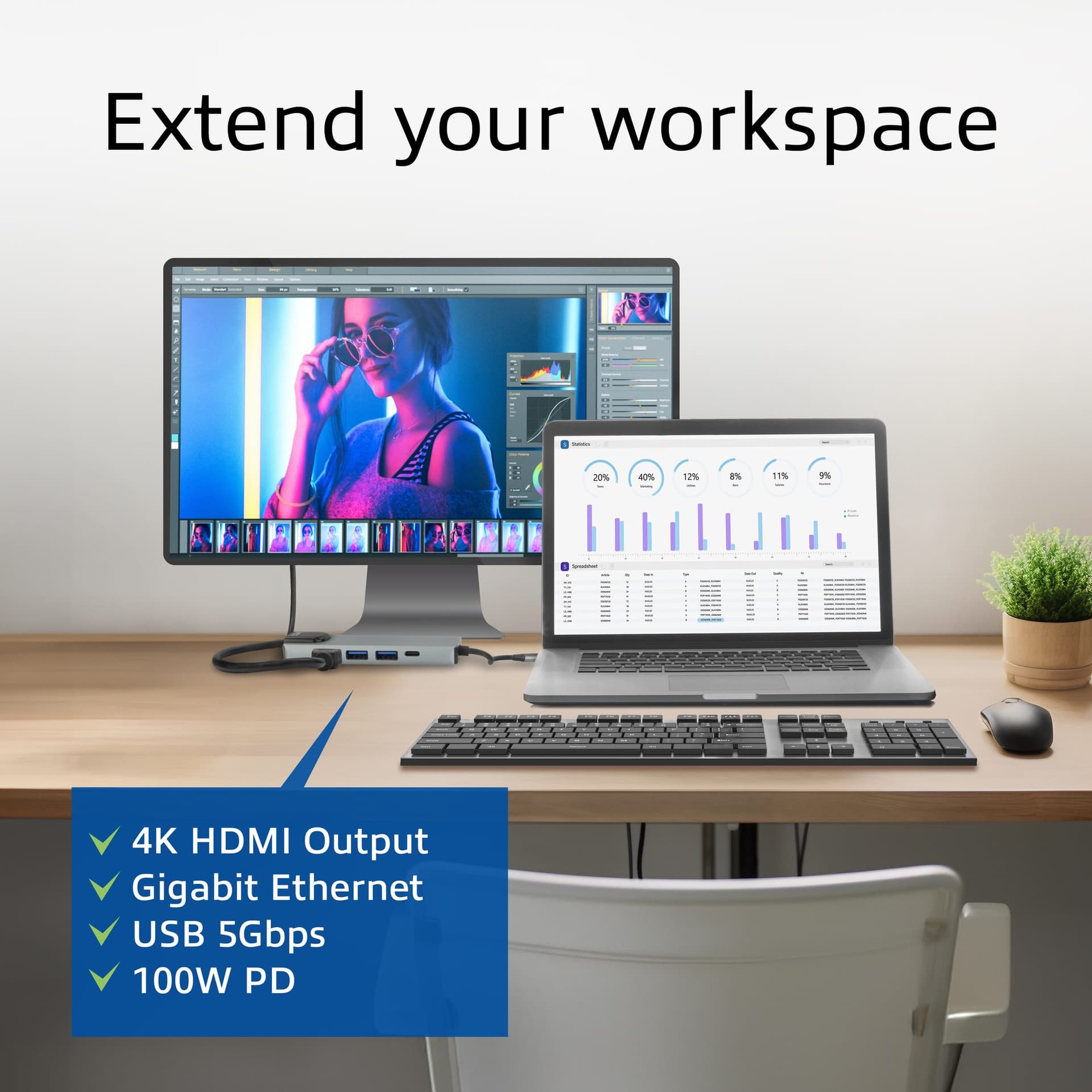 Dockingstation ACT USB-C 4K voor 1 HDMI monitor 5