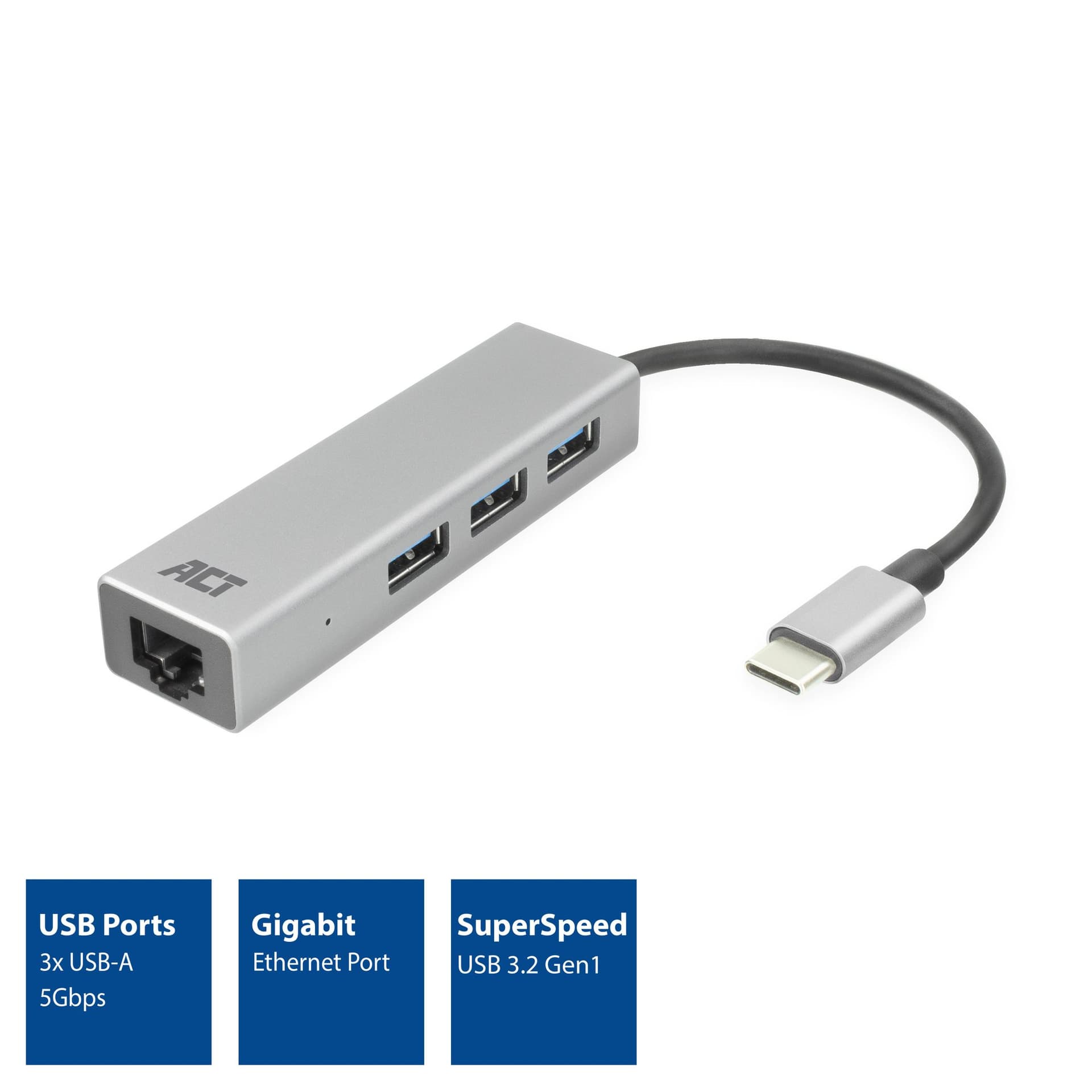 Hub ACT USB-C 3.0 3x USB-A Gigabit ethernet 2