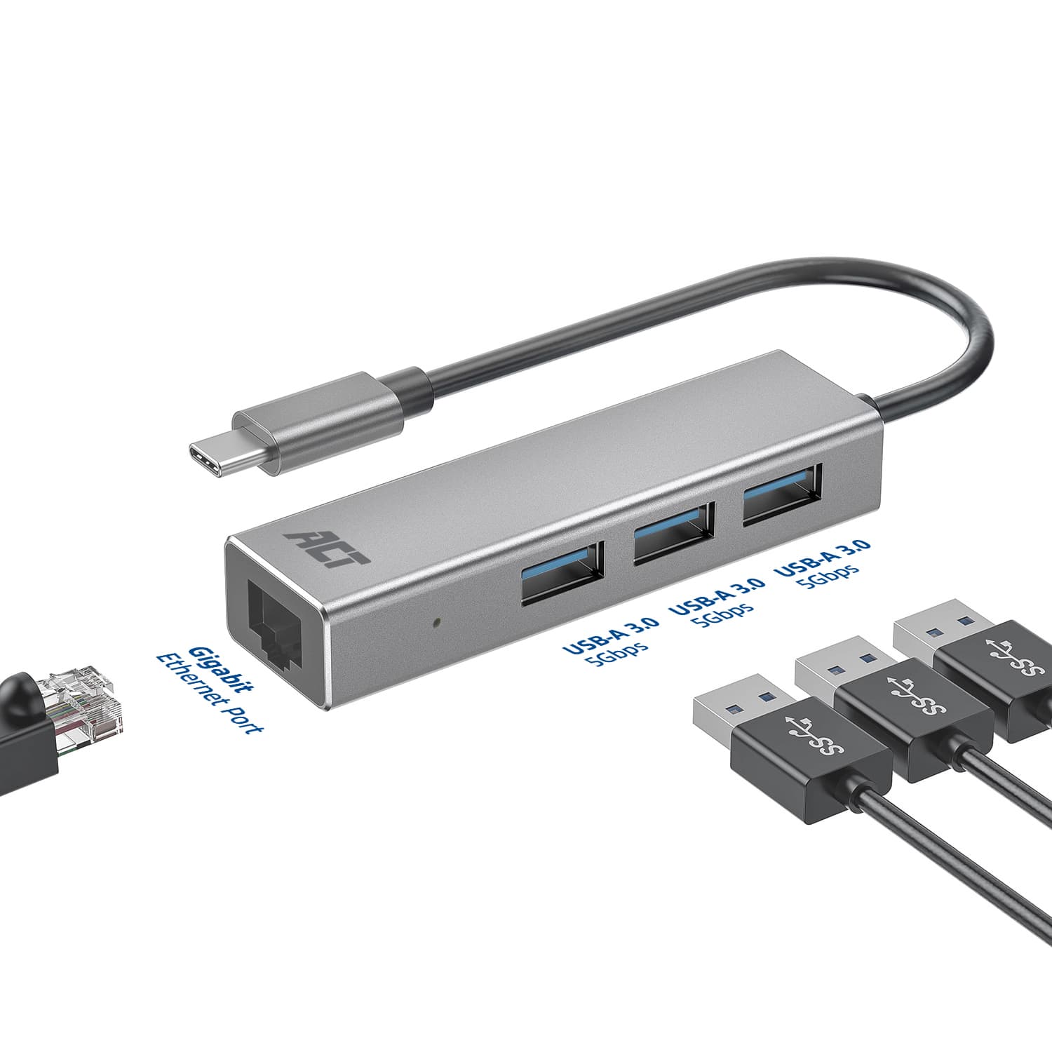 Hub ACT USB-C 3.0 3x USB-A Gigabit ethernet 4