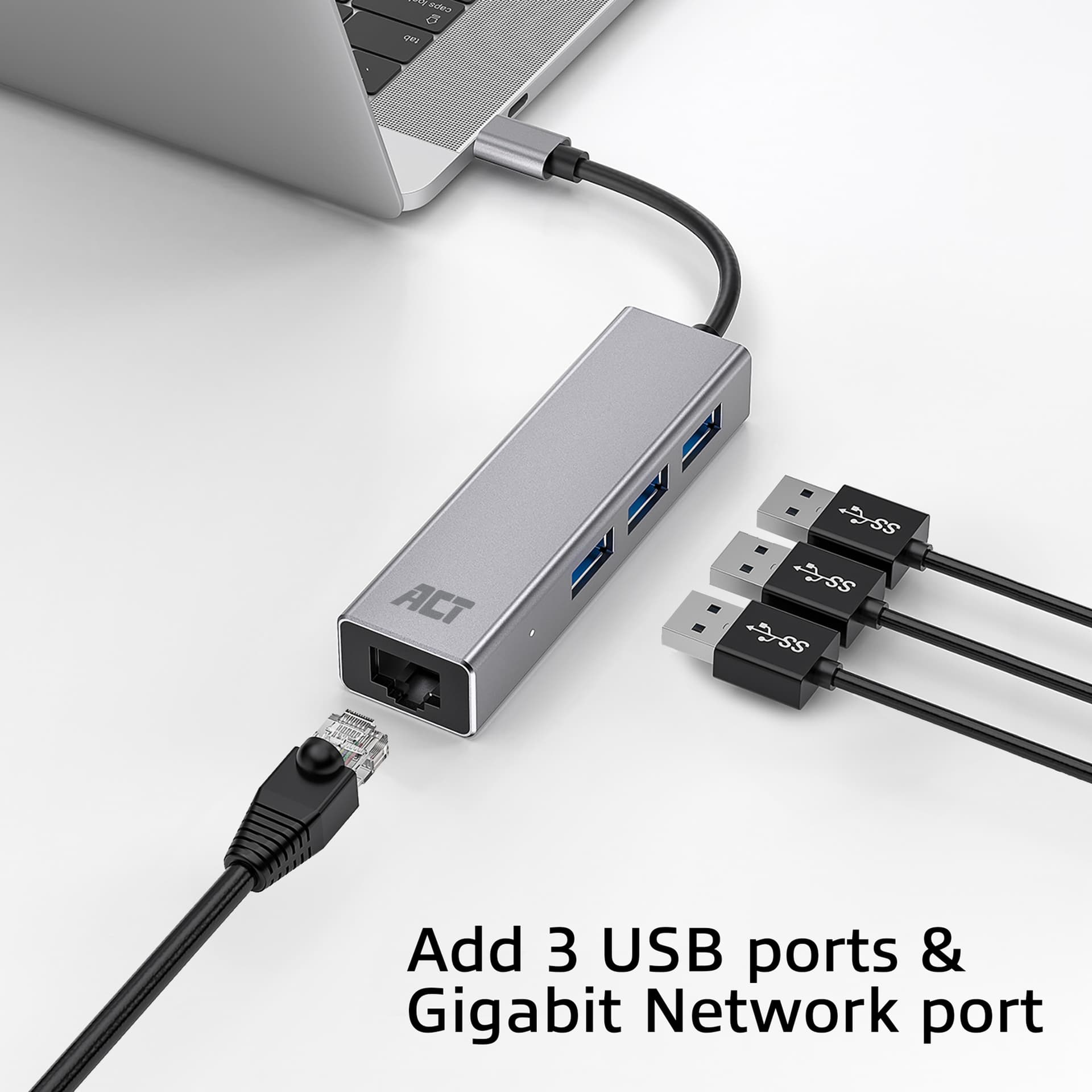 Hub ACT USB-C 3.0 3x USB-A Gigabit ethernet 5