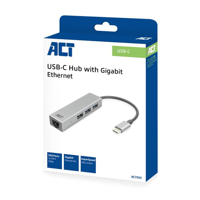 Hub ACT USB-C 3.0 3x USB-A Gigabit ethernet 7