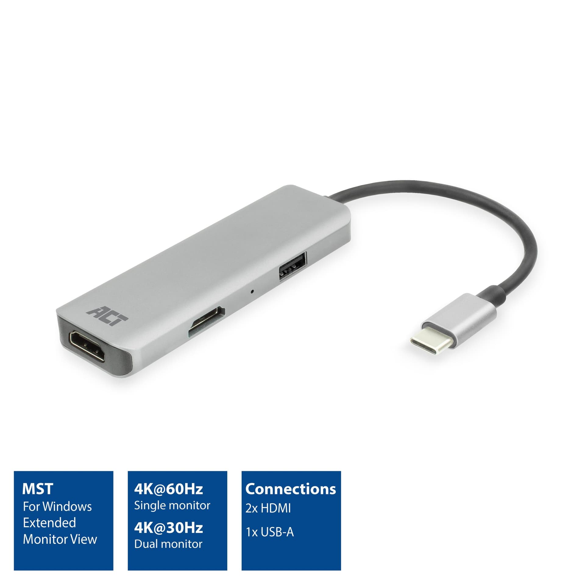 Adapter ACT USB-C 4K multiport voor 2 HDMI monitoren 2