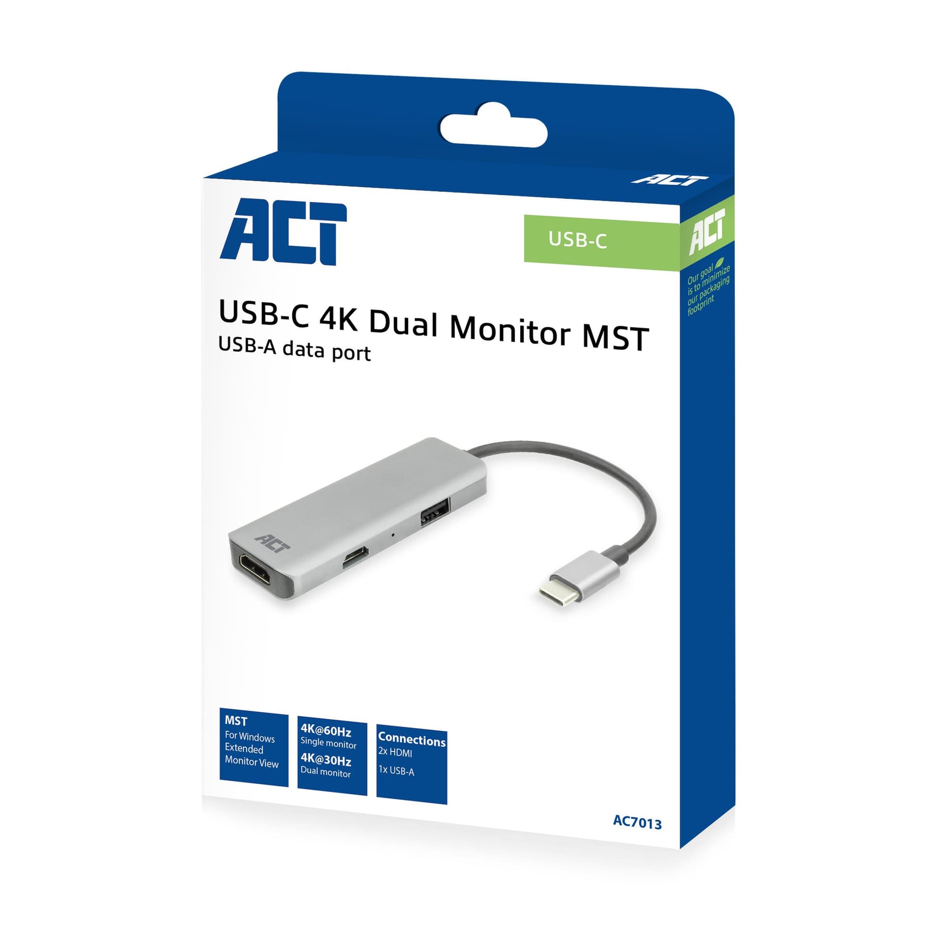 Adapter ACT USB-C 4K multiport voor 2 HDMI monitoren 9