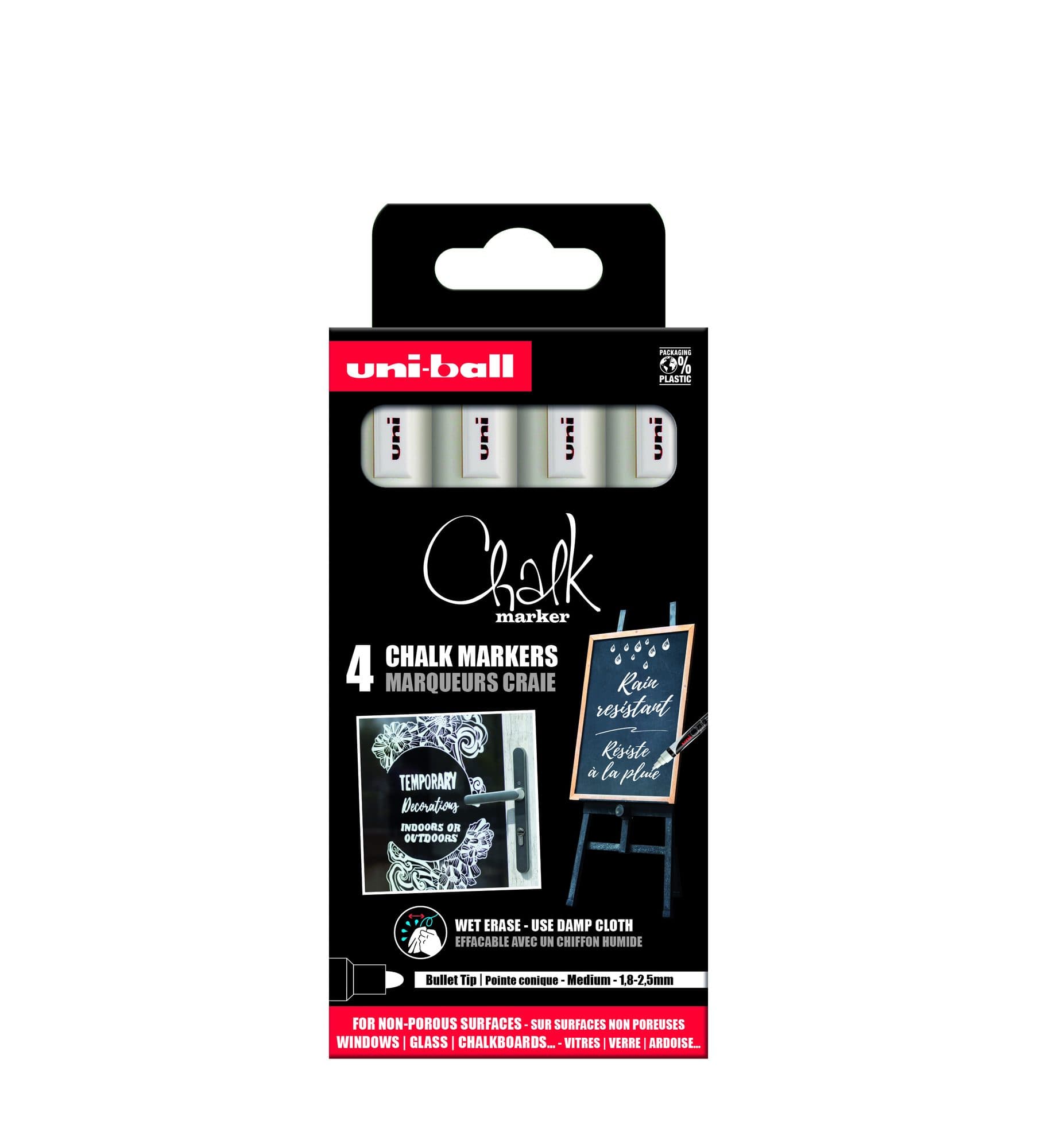 Krijtstift Uni-ball chalk rond 1.8-2.5mm wit 4 stuks