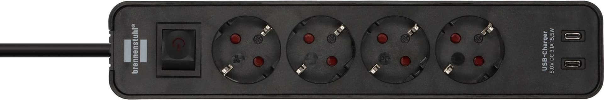 Stekkerdoos Brennenstuhl Ecolor 4vdig incl 2 USB C 1.5m zwart 4