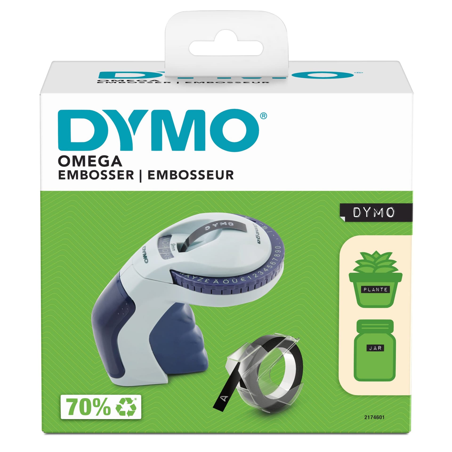Lettertang Dymo Omega embossing blauw 2