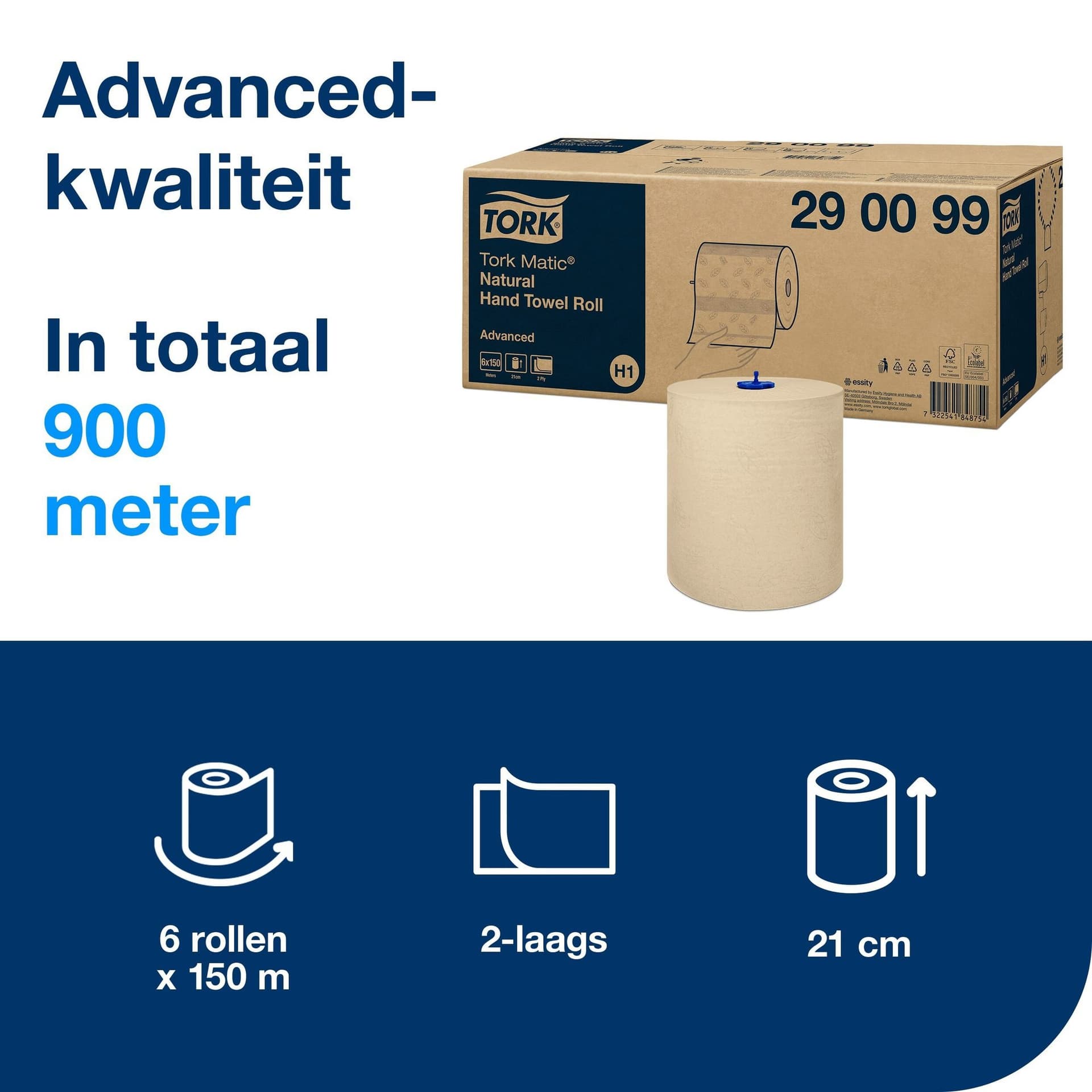 Handdoekrol Tork H1 Matic Advanced 2-laags 150m naturel 290099 2